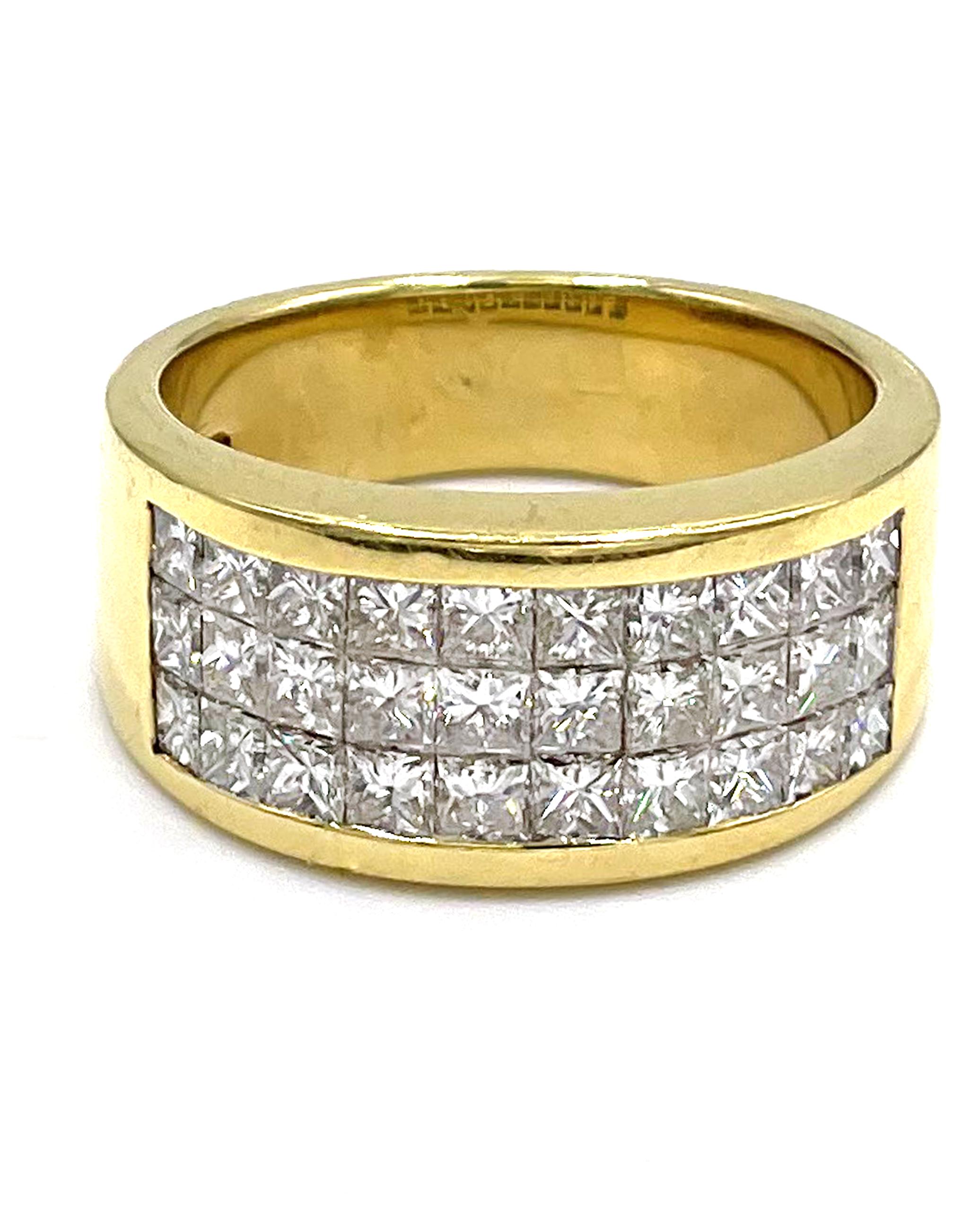 Contemporary 18k Yellow Gold Invisibly Set Ring 2.10 Carats For Sale