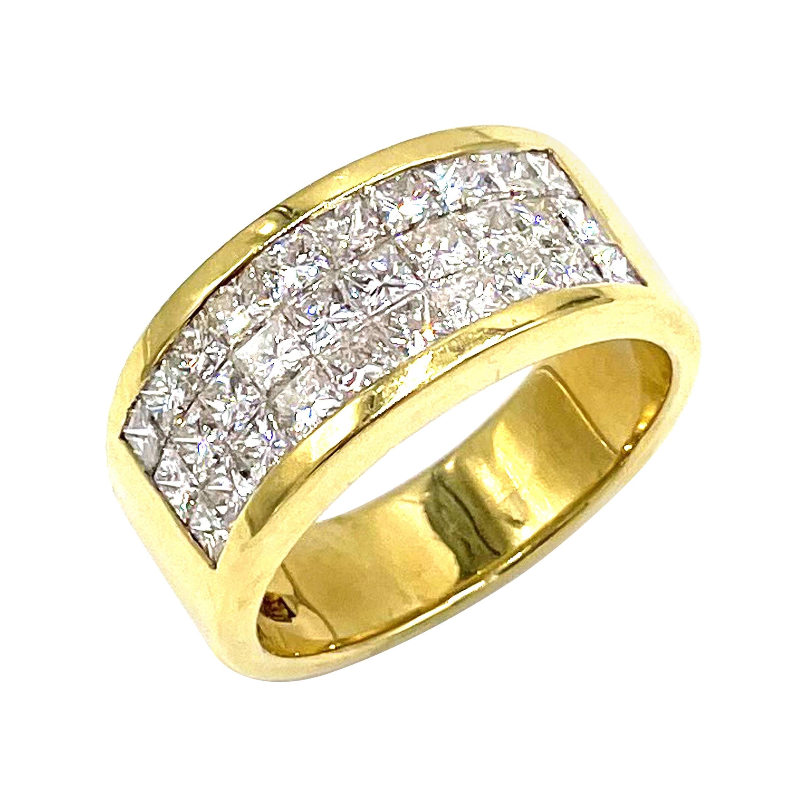 18k Yellow Gold Invisibly Set Ring 2.10 Carats For Sale