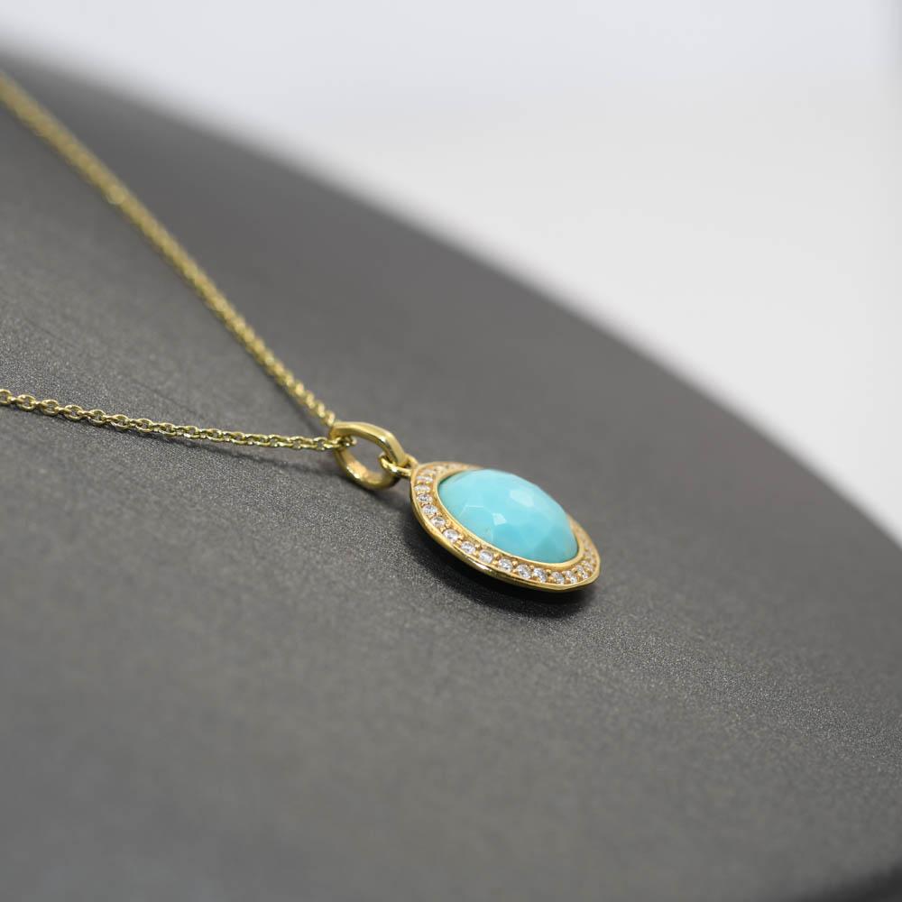 Women's 18K Yellow Gold Ippolita Necklace Turquoise Diamond Pendant, 15TDW, 2.7g