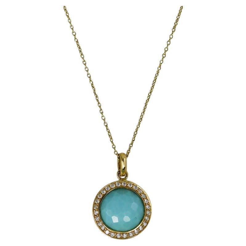 18K Yellow Gold Ippolita Necklace Turquoise Diamond Pendant, 15TDW, 2.7g