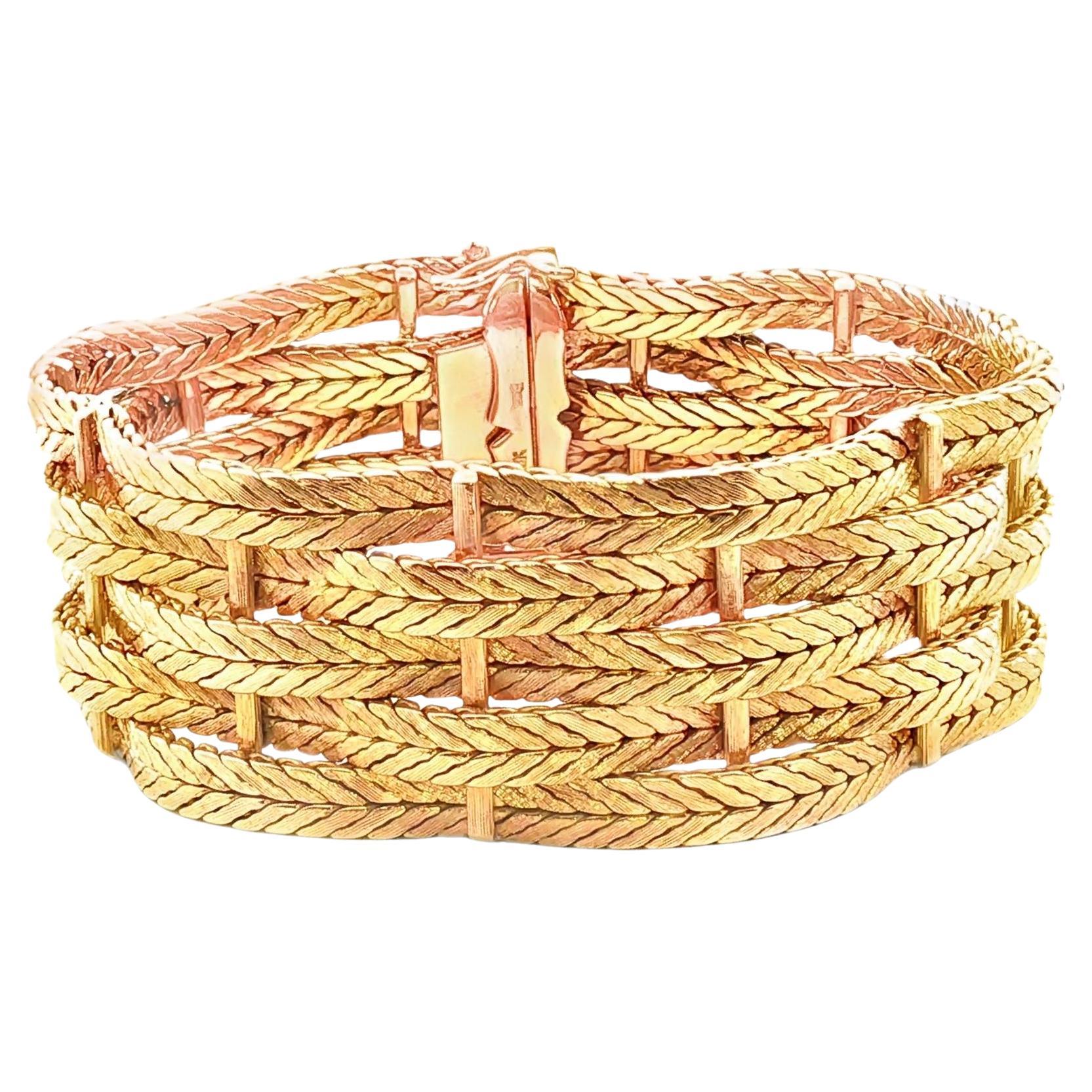 18K Yellow Gold Italian 1960
s Woven Braided Bracelet in vendita