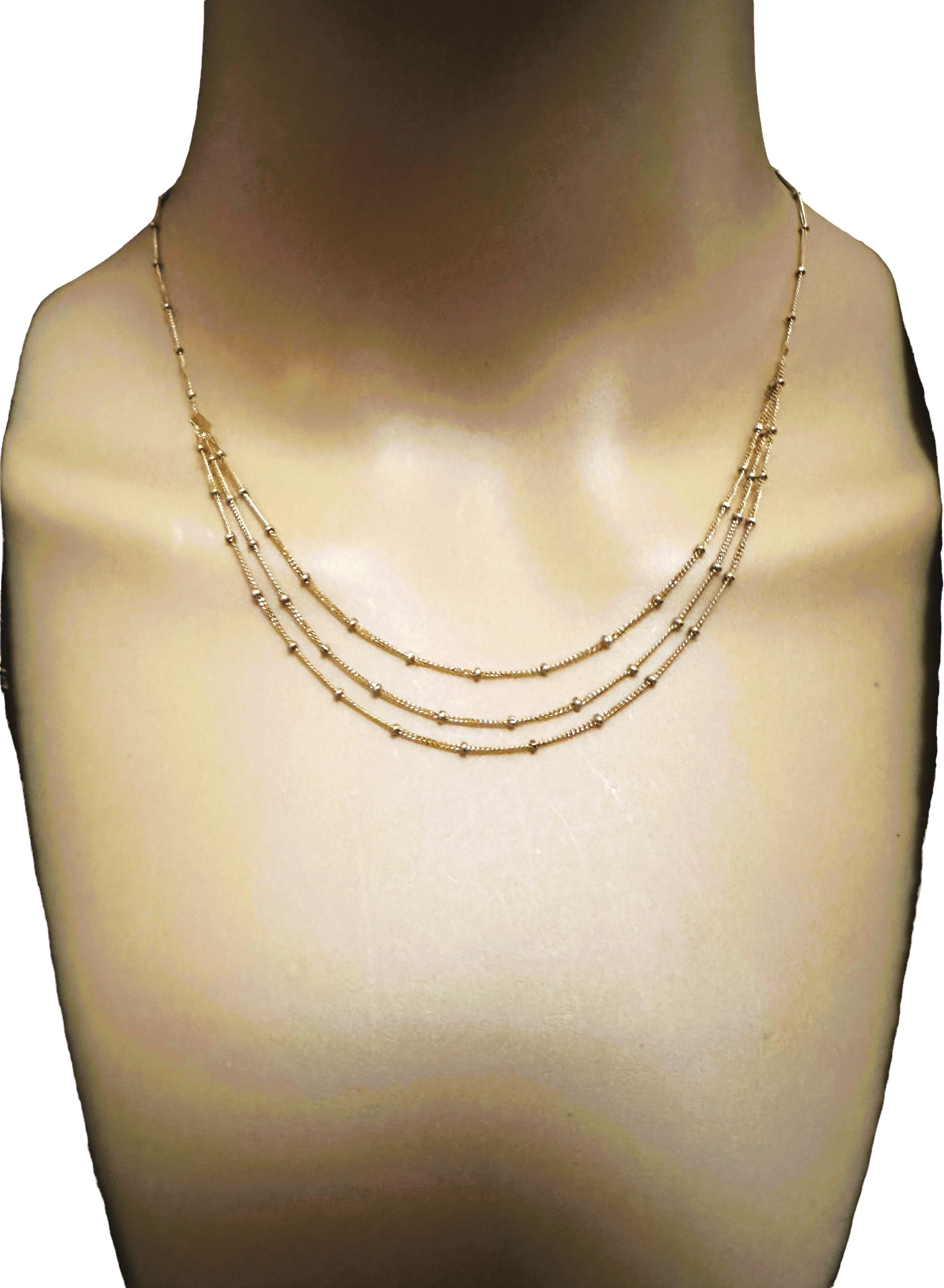 18 Karat Gelbgold Italienische 3-reihige Halskette mit Zinnperlen - signiert - 17