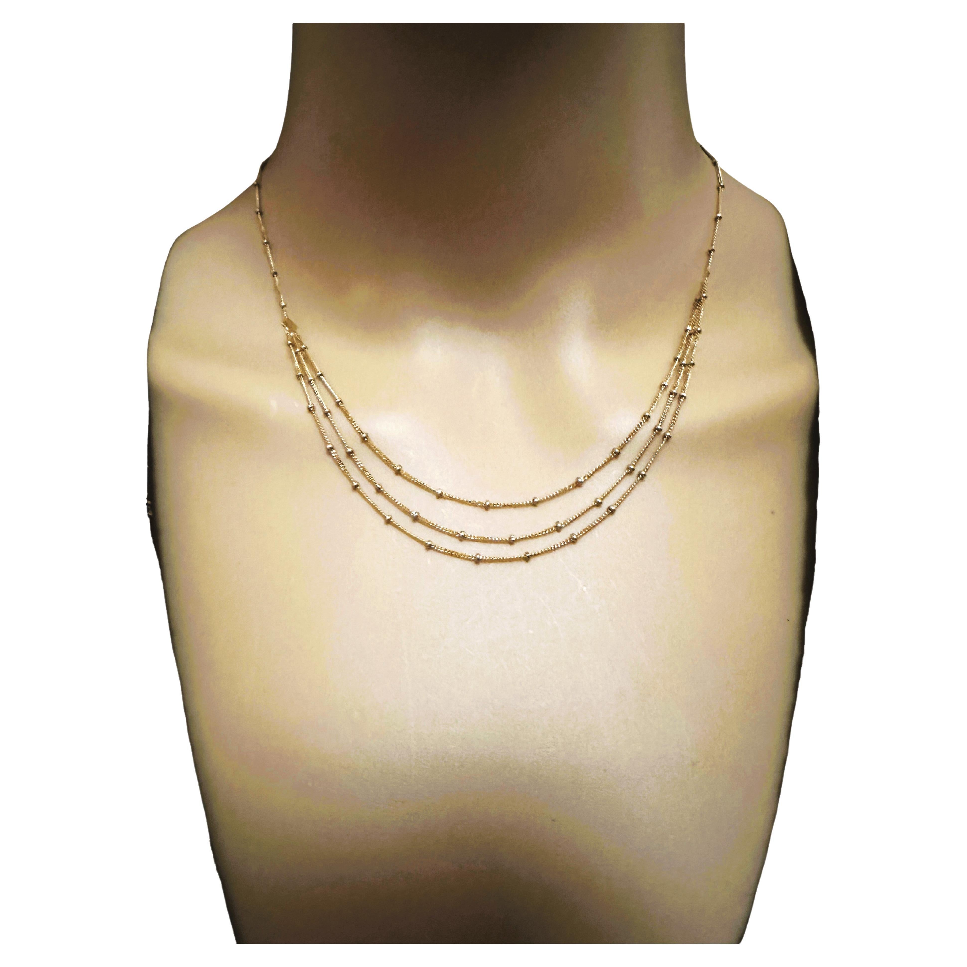 18k Yellow Gold Italian 3-Strand Necklace with Tiny Beads - Signed - 17"
