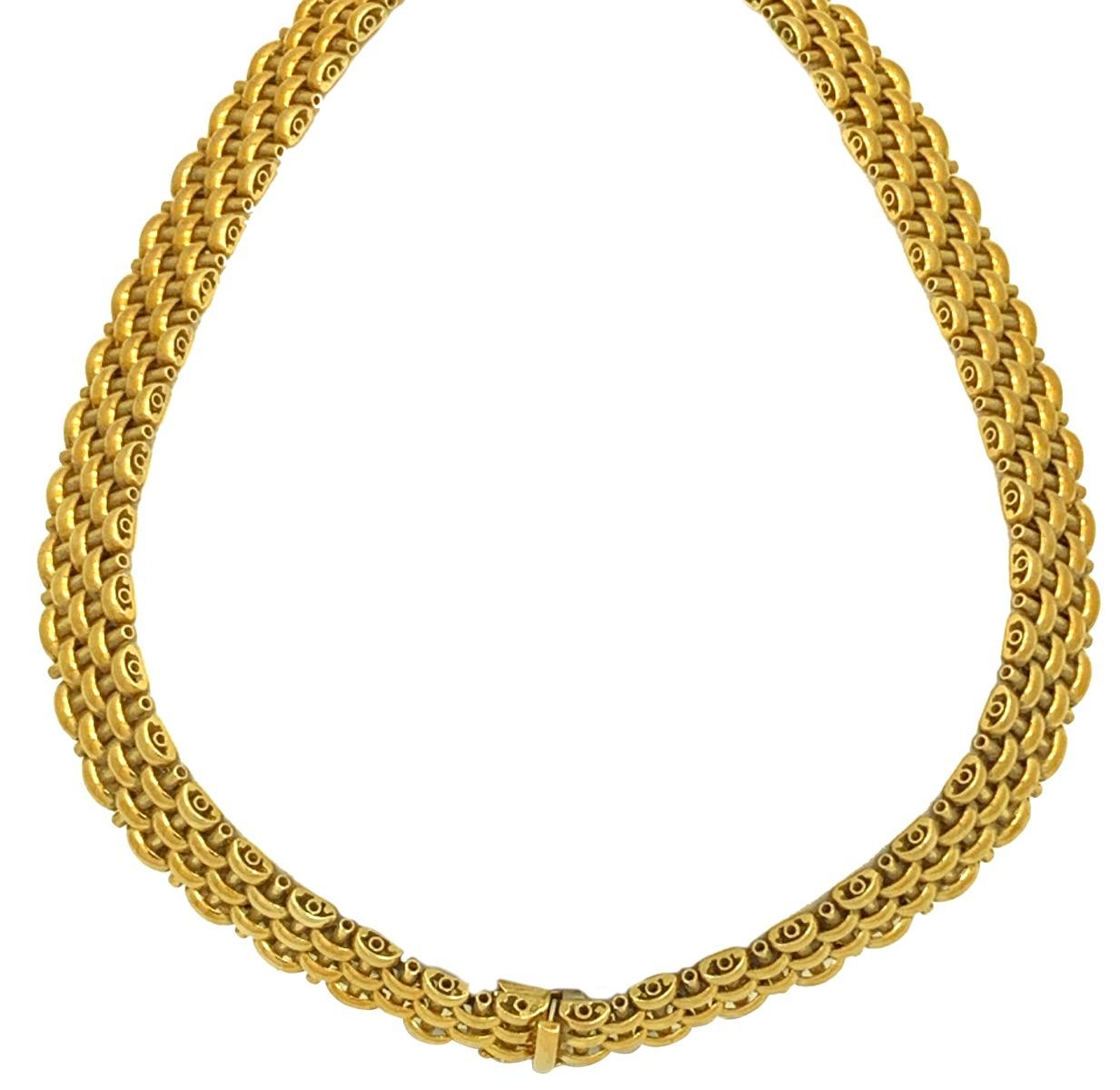 Women's or Men's 18 Karat Yellow Gold Italian Brick Link Necklace