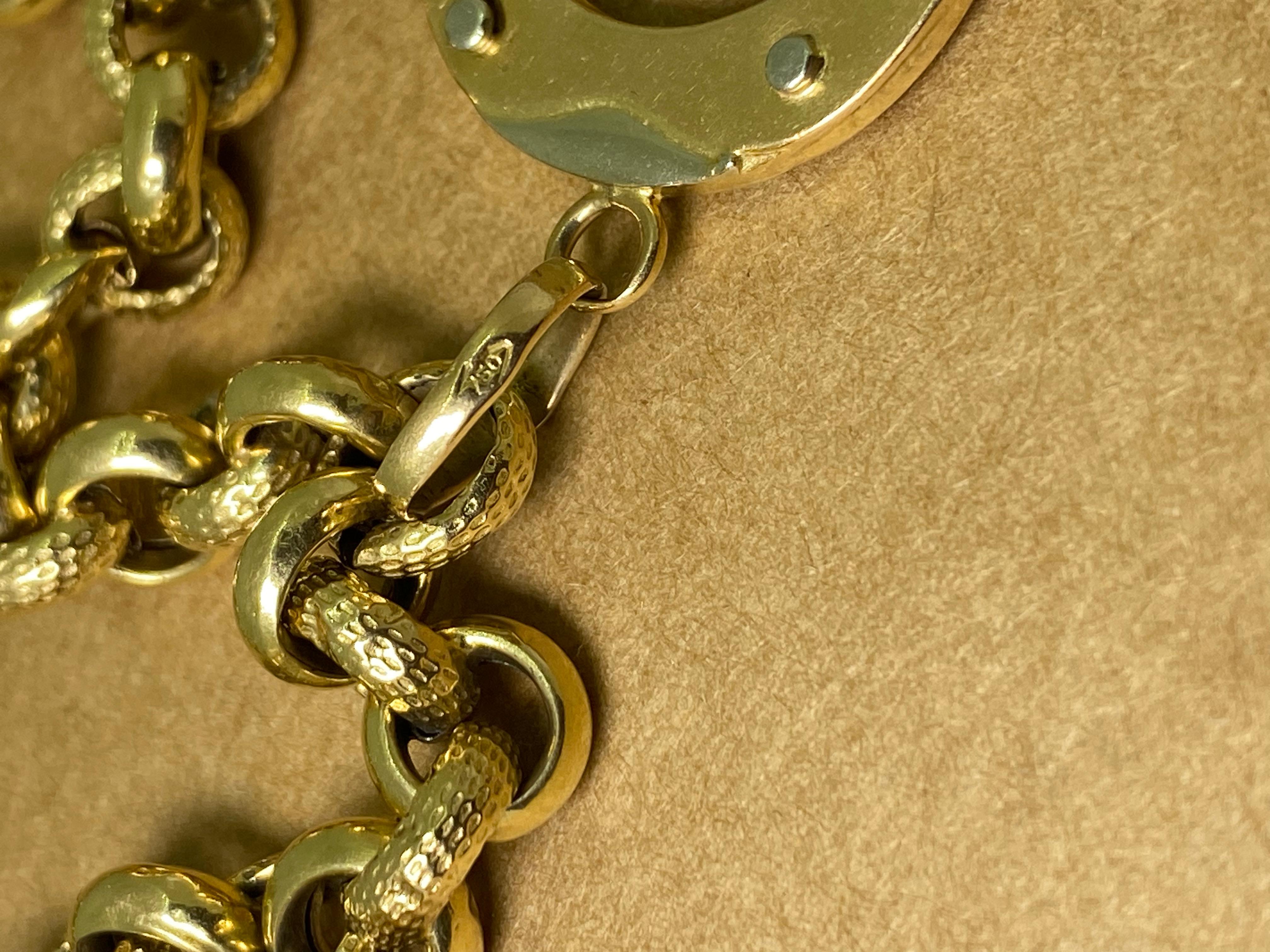 18k Yellow Gold Italian Charm Bracelet: Horseshoe, Ball, Disk, Figure 13 Charms 1