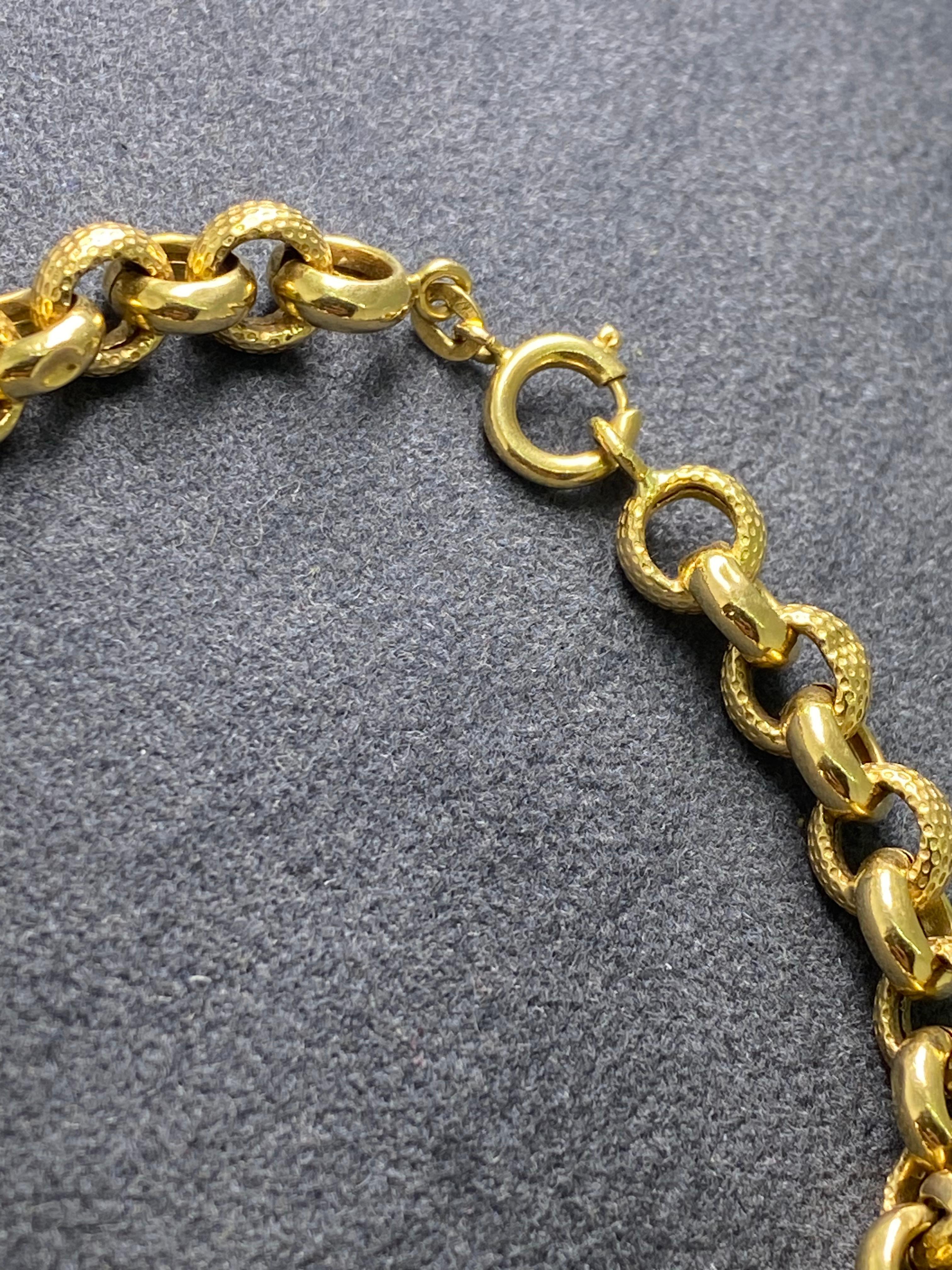 18k Yellow Gold Italian Charm Bracelet: Horseshoe, Ball, Disk, Figure 13 Charms In Excellent Condition In MELBOURNE, AU
