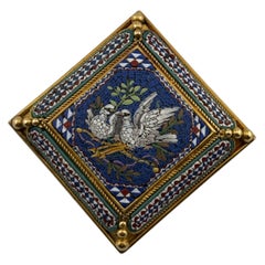 18k Yellow Gold Italian Dove Micro Mosaic Brooch/Pendant/circa 1850s