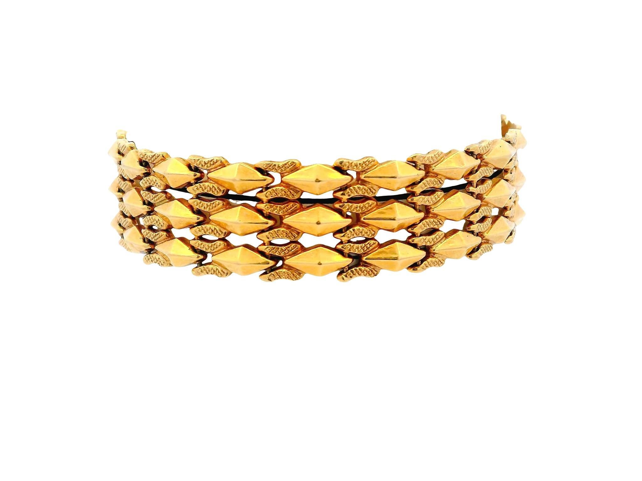 Bracelet en or jaune 18K à maillons alternés italiens Florentine Bon état - En vente à Great Neck Plaza, NY