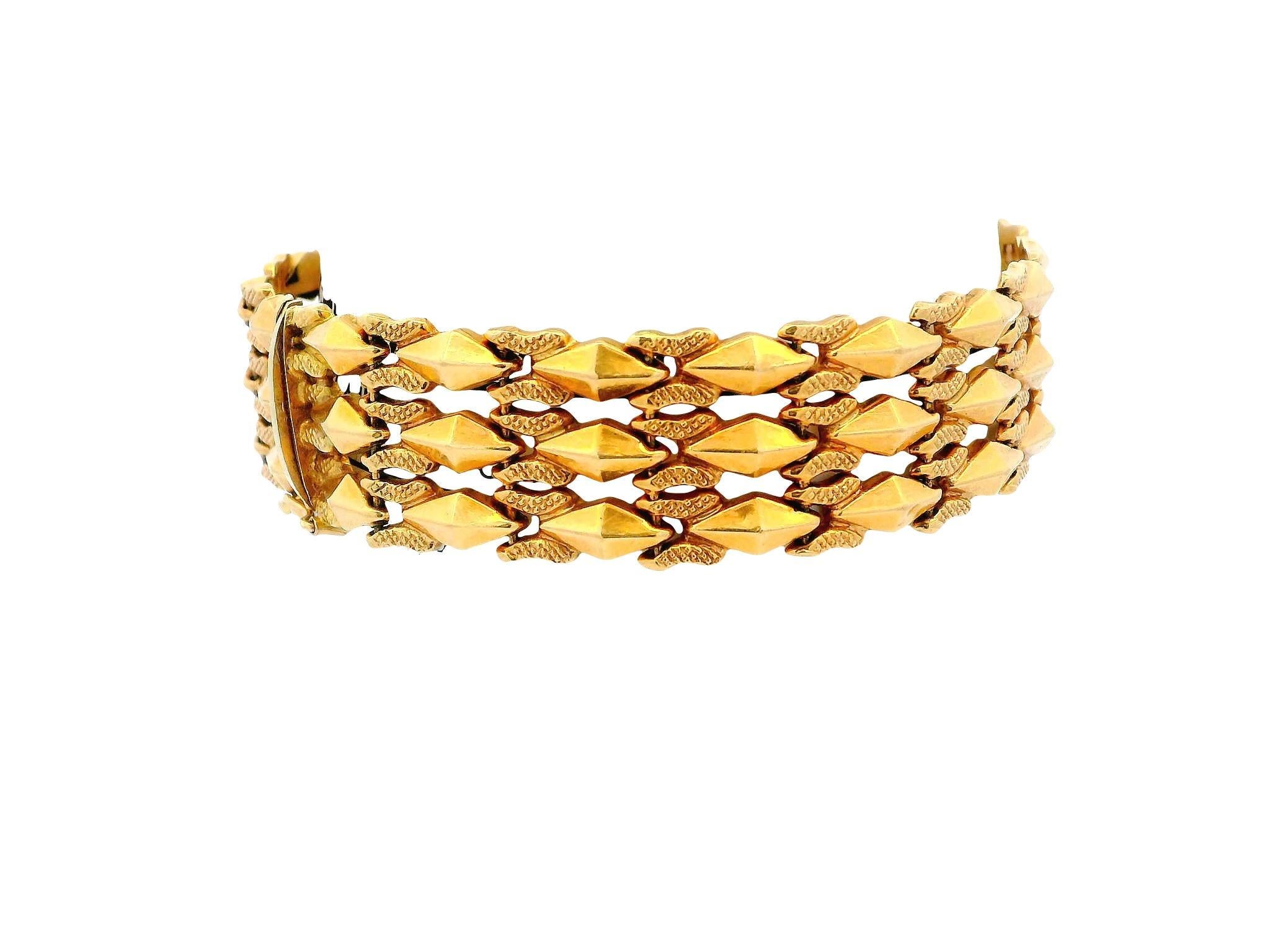 Bracelet en or jaune 18K à maillons alternés italiens Florentine Unisexe en vente