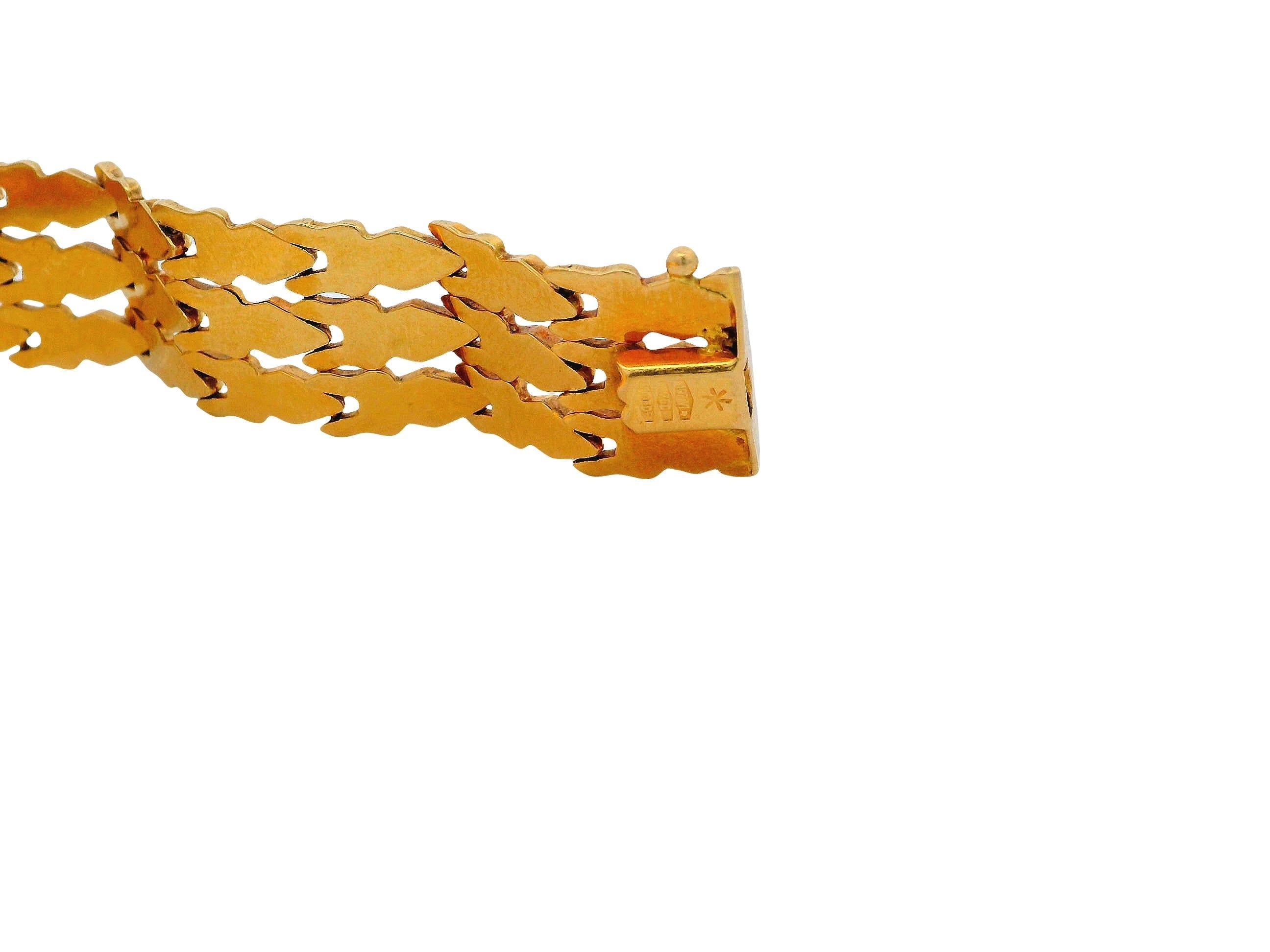 Bracelet en or jaune 18K à maillons alternés italiens Florentine en vente 1