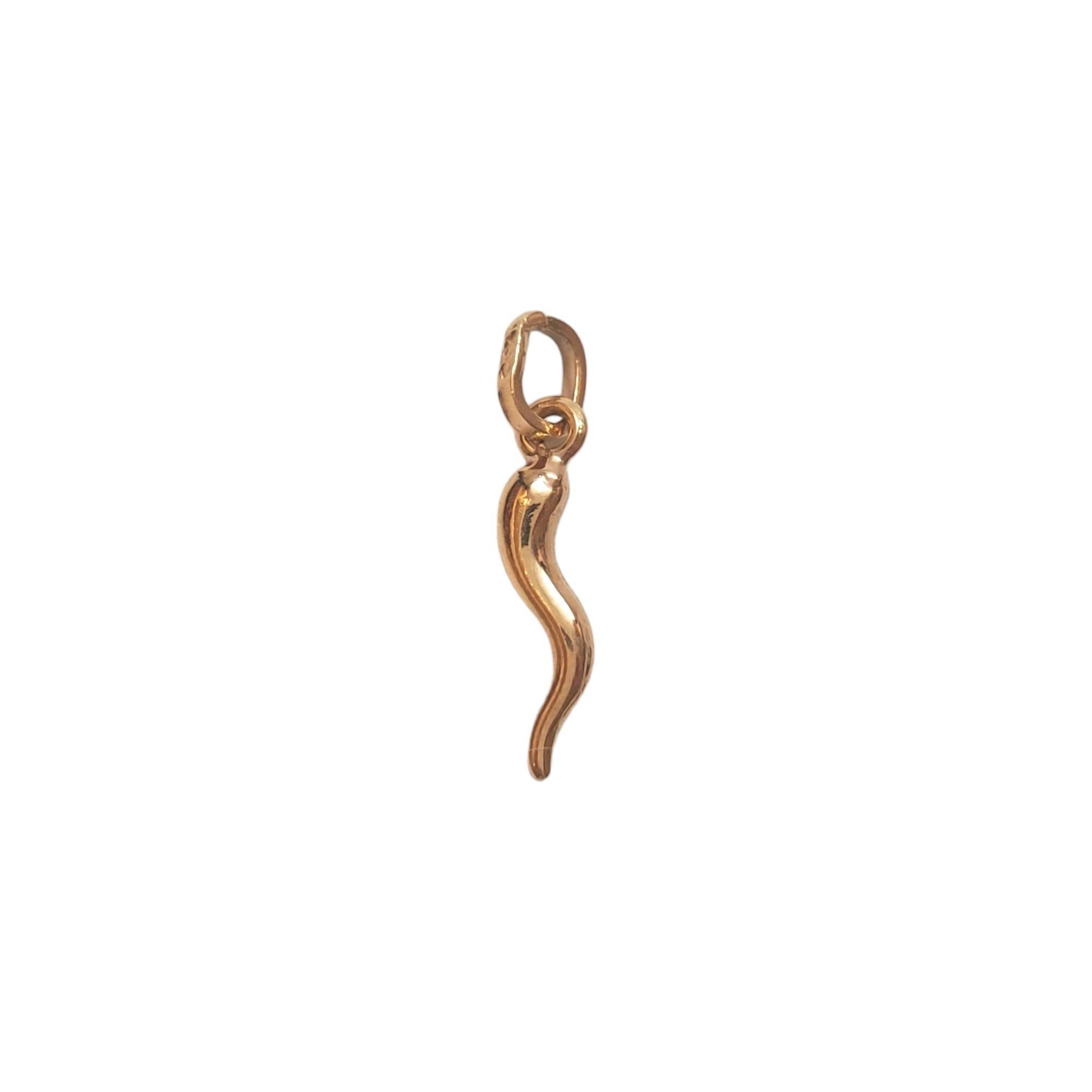 18K Yellow Gold Italian Horn Charm Pendant

This traditional Italian horn charm is a symbol of good luck and protection from harm in 18K yellow gold.

Hallmark: 750

Weight: 0.43 dwt/0.74 g

Length w/ bail: 22.13 mm

Size: 17.85 mm X 4.05 mm X 2.86