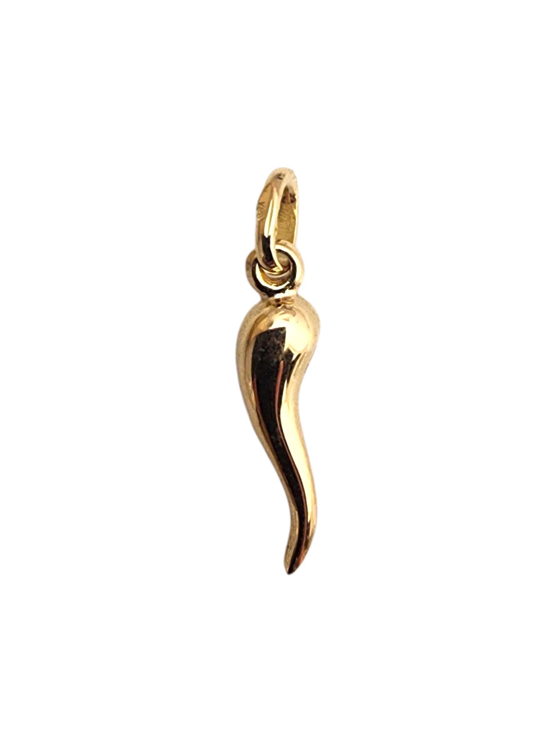 18K Yellow Gold Italian Horn Cornicello Charm -

This 18K Yellow Gold Cornicello Charm features the iconic Italian horn, symbolizing protection and good luck, crafted with elegant detail and rich gold warmth.

Weight: 1.0 gr. / 0.6 dwt.

Size with