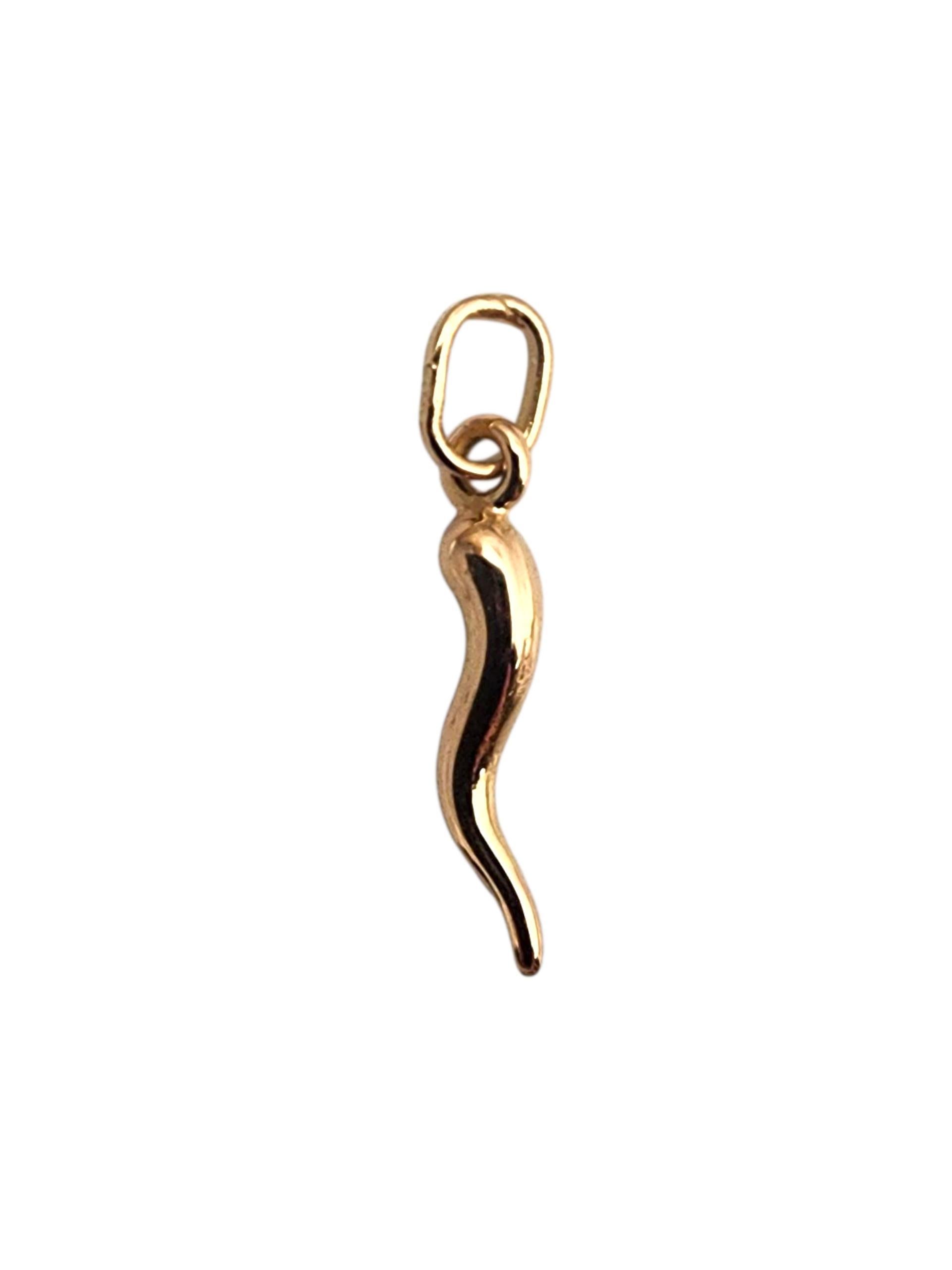 18K Yellow Gold Cornicello Italian Horn Charm -

This Cornicello Ring, crafted in radiant gold, features the iconic Italian horn symbol of protection and good fortune in a sleek, modern design.

Weight: 0.5 gr. / 0.3 dwt.

Size with bail: 22.2 mm X