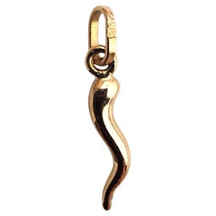 18K Yellow Gold Italian Horn Cornicello Charm Pendant #22851