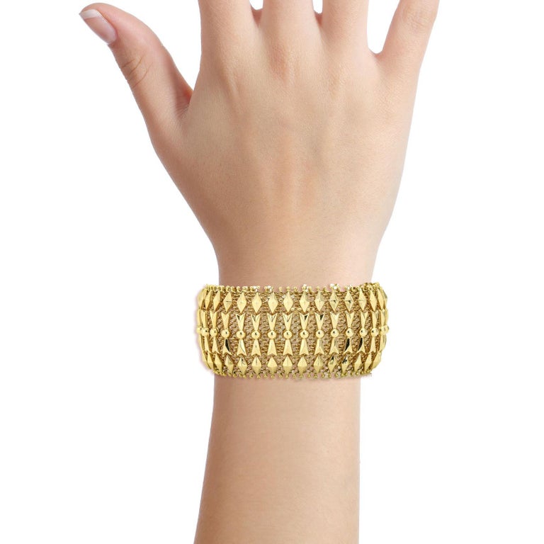 18 Karat Yellow Gold Italian Mesh Link Bracelet For Sale at 1stDibs