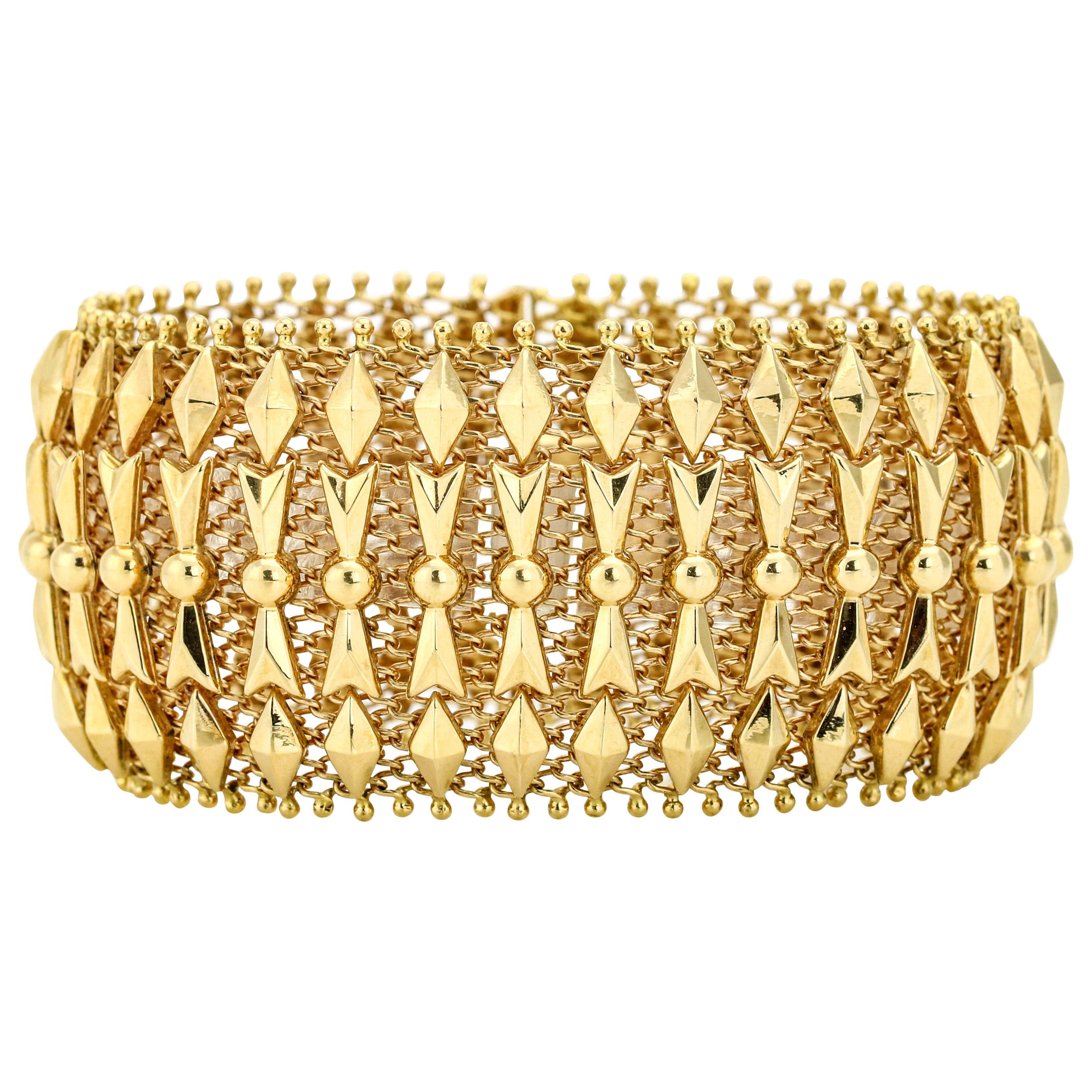 18 Karat Yellow Gold Italian Mesh Link Bracelet For Sale