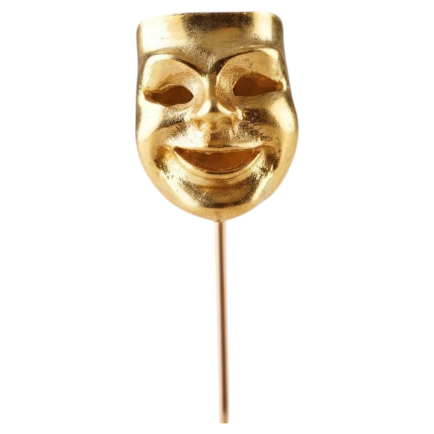 18K Gelbgold Italienisch Theater Maske Stick Pin Vintage Unisex Anstecknadel