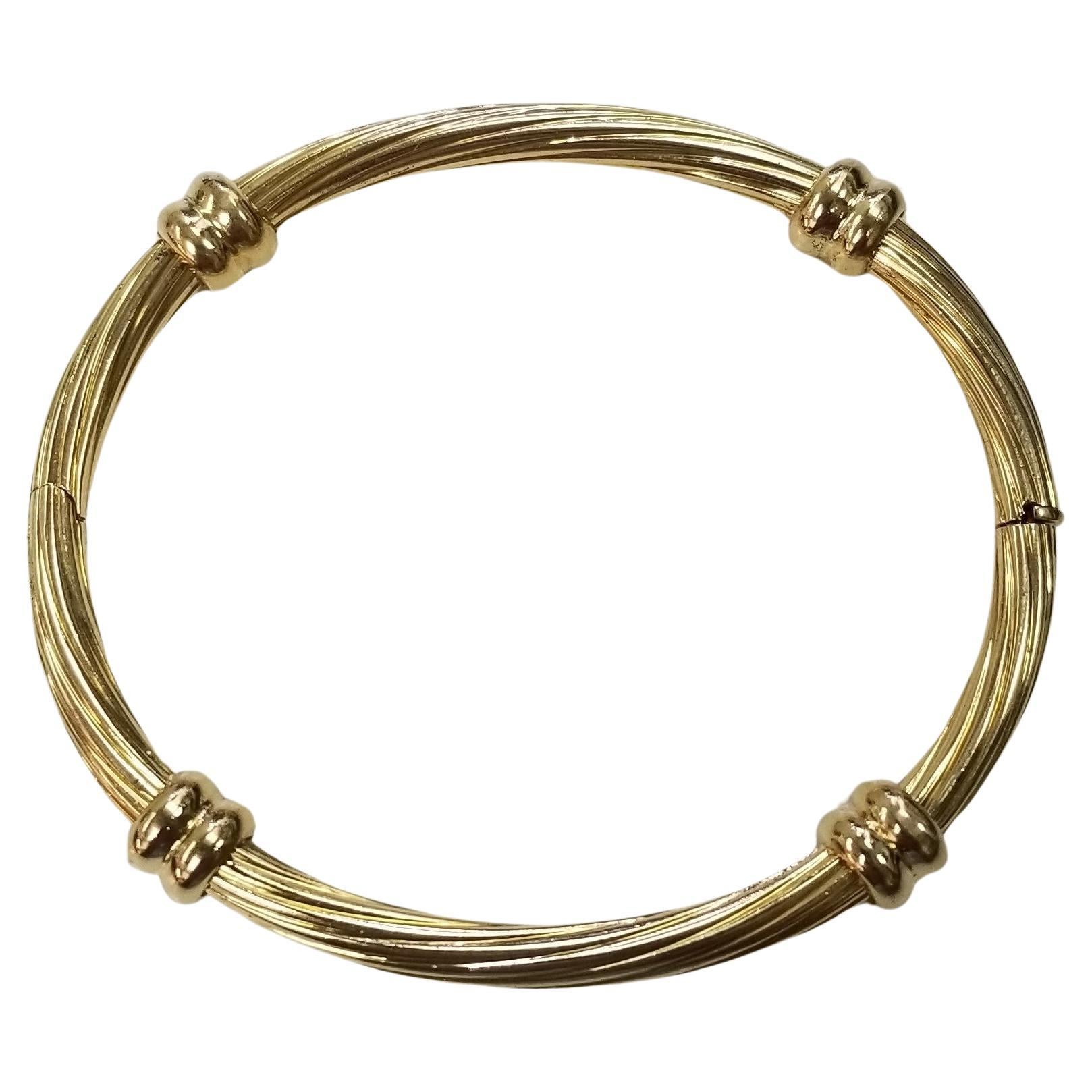 18k Yellow Gold "Italian" Twist Bangle Bracelet  with Hidden Clasp For Sale