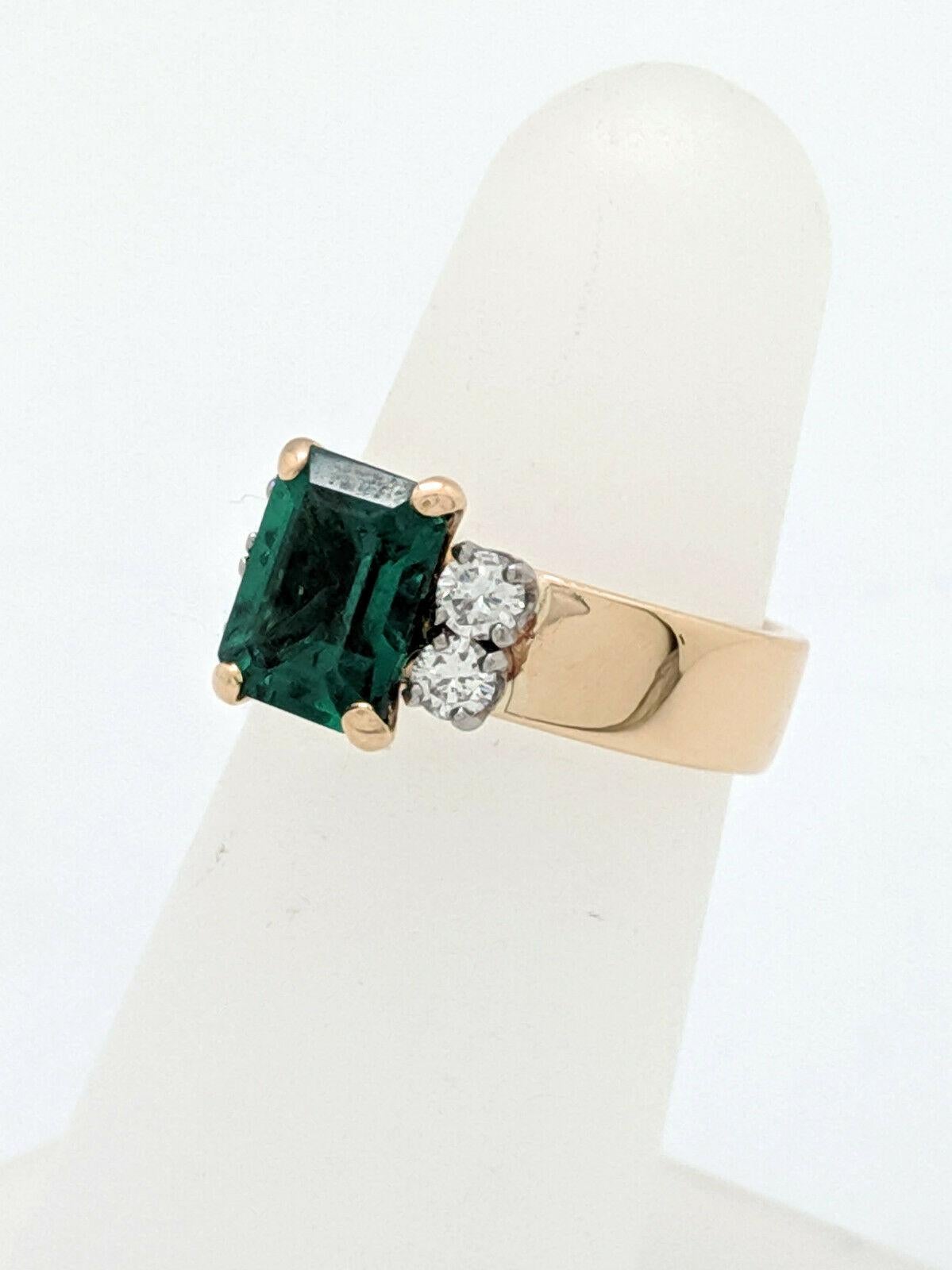 Emerald Cut 18 Karat Yellow Gold Jabel Chatham Emerald and Diamond Ring