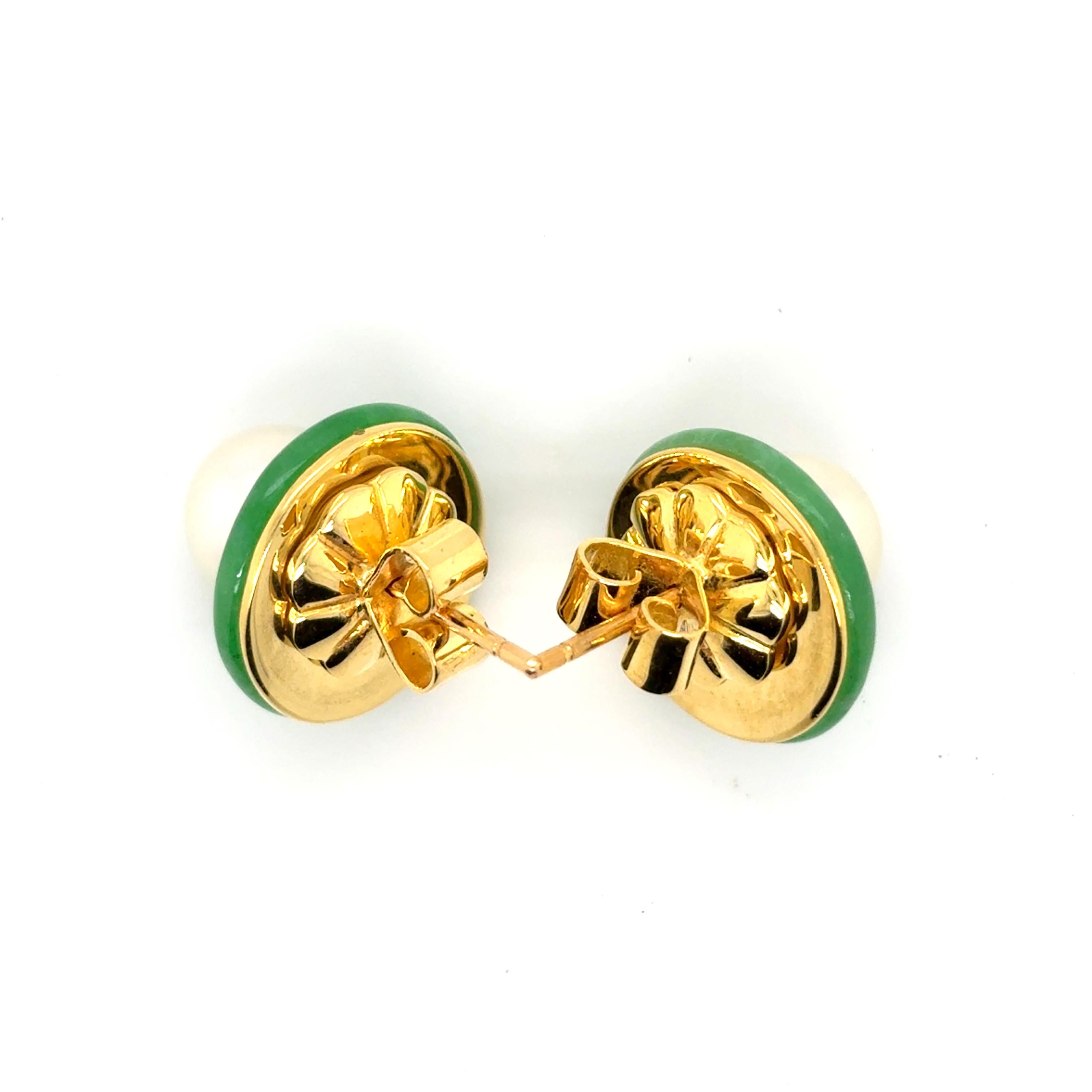 Boucles d'oreilles en or jaune 18k Jade et perles en vente 5