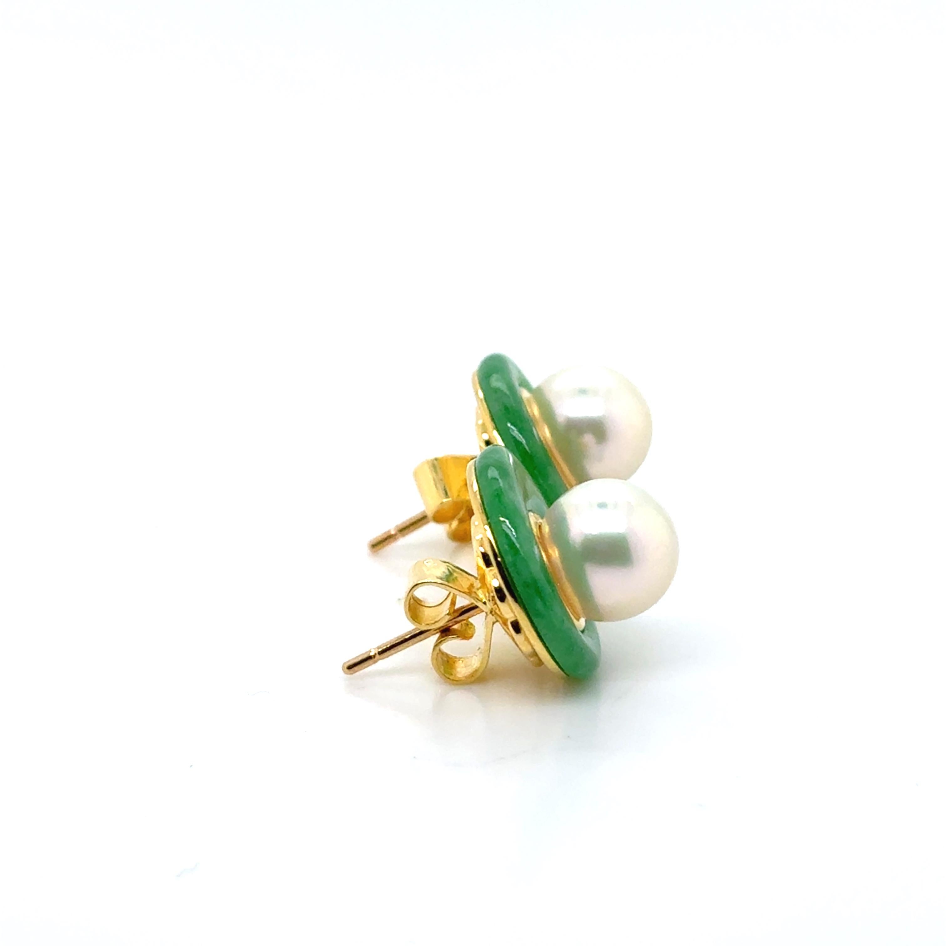 Boucles d'oreilles en or jaune 18k Jade et perles en vente 9