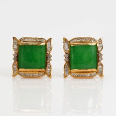 Orecchini di giada e diamanti in oro giallo 18k, 1.00tdw, 14.4g