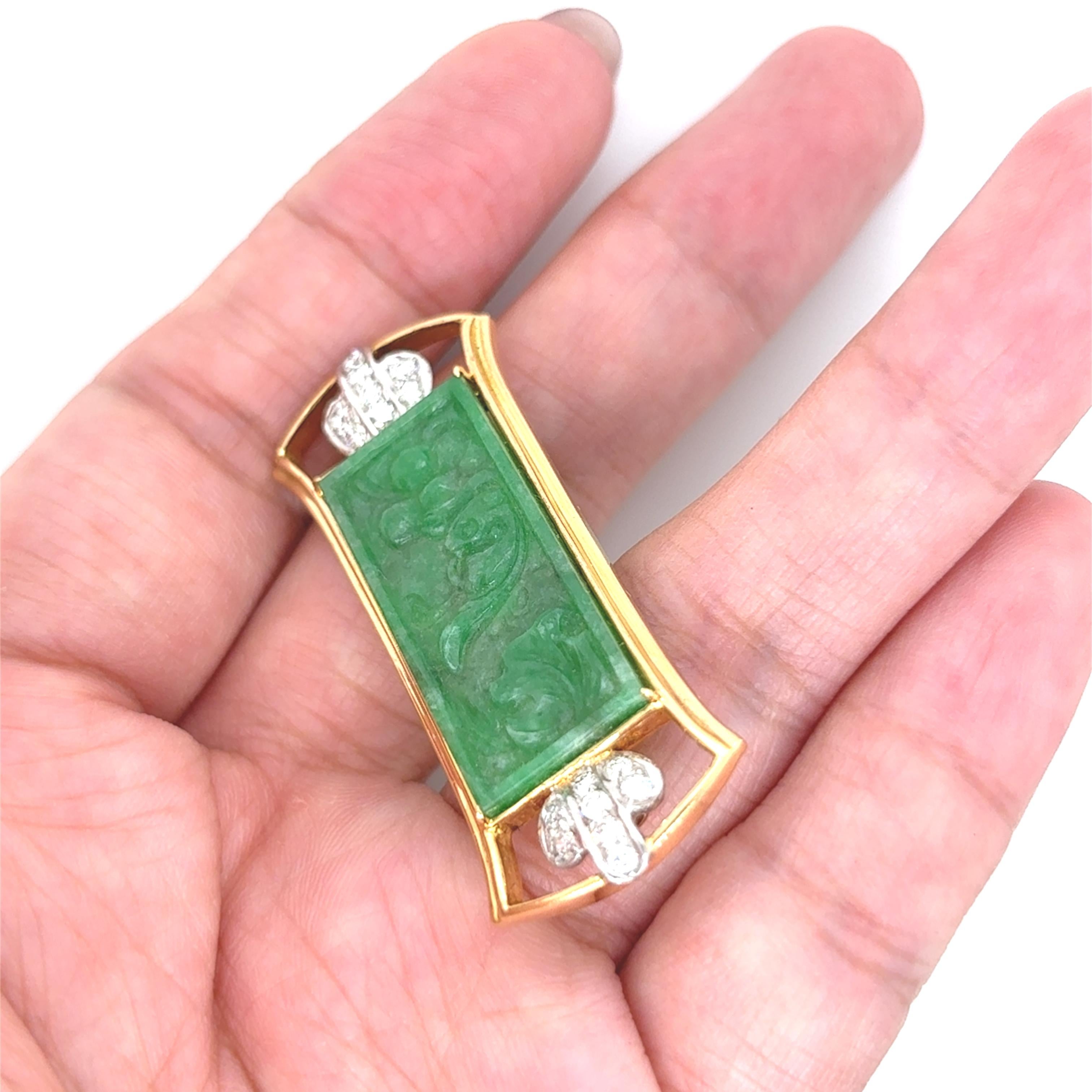 Spilla in oro giallo 18k con giada e diamanti in vendita 10