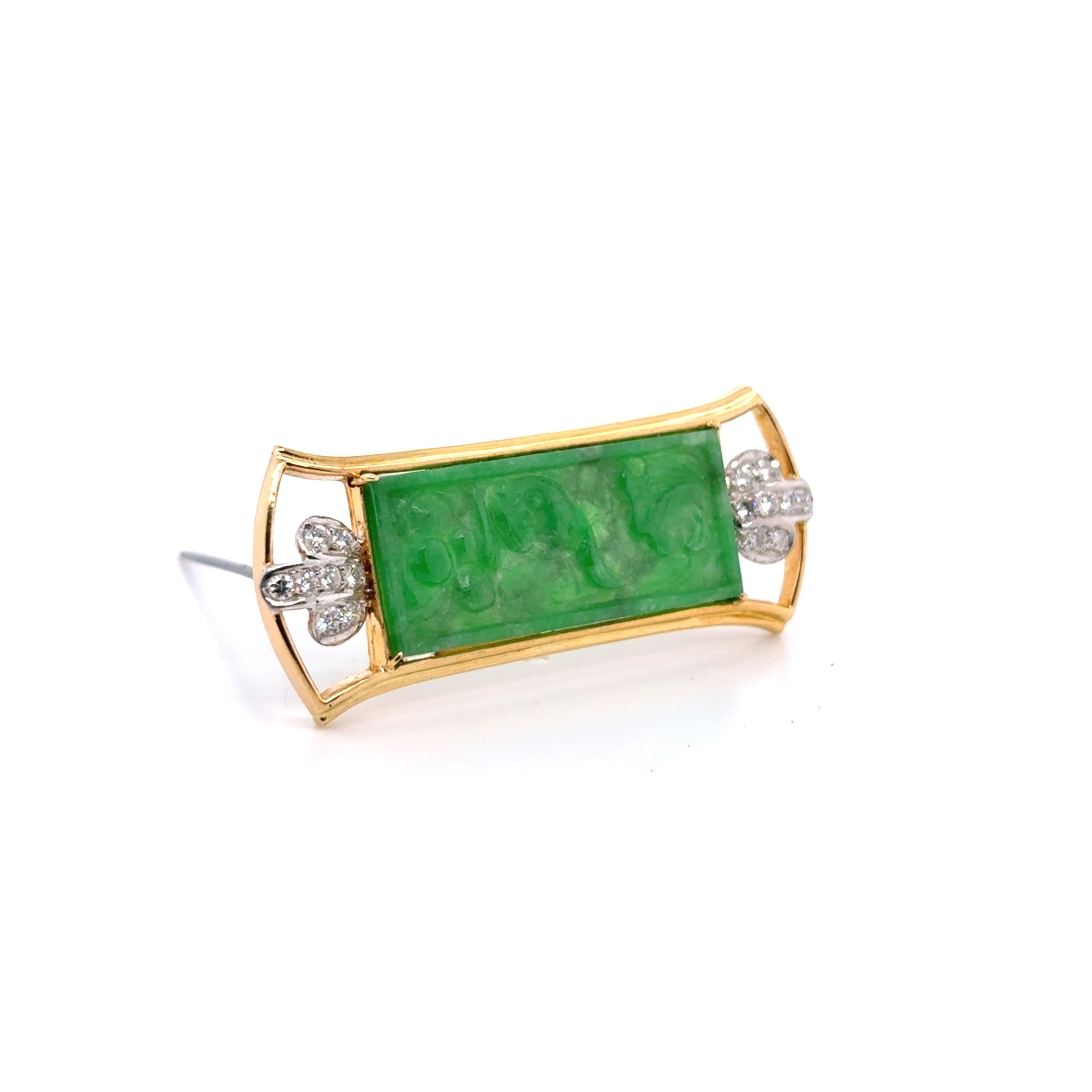 da uomo o donna Spilla in oro giallo 18k con giada e diamanti in vendita