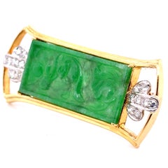 Spilla in oro giallo 18k con giada e diamanti