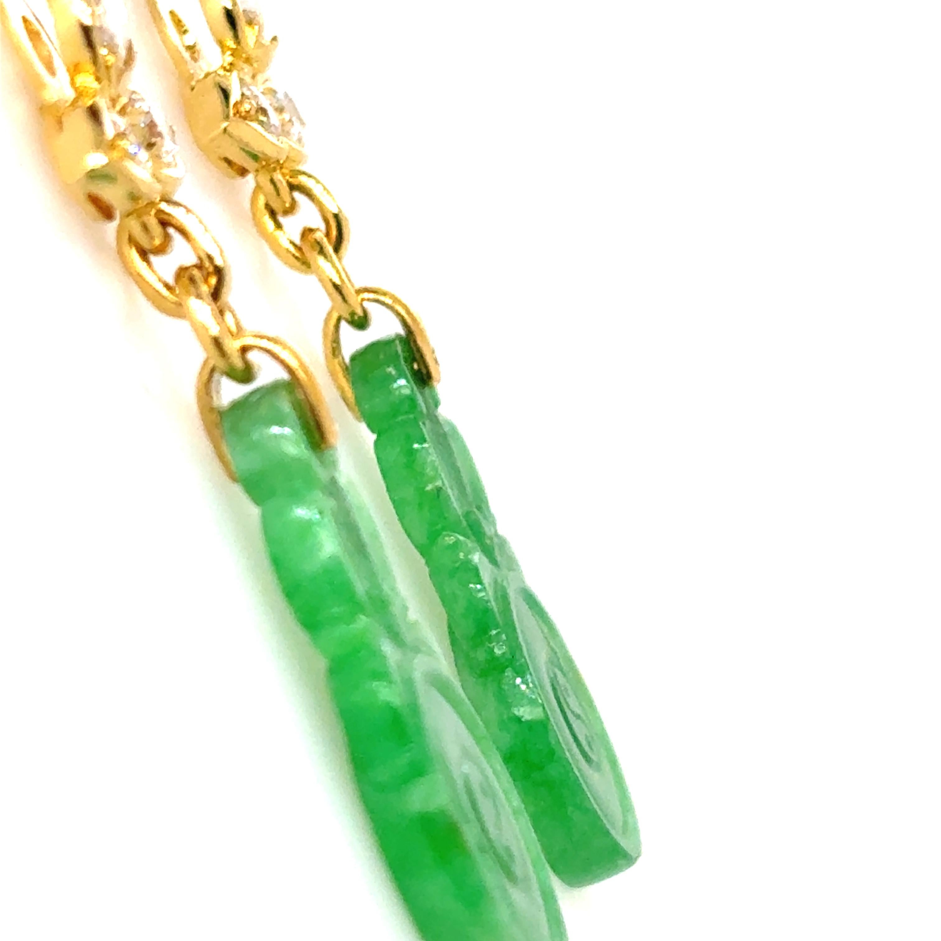 Boucles d'oreilles en or jaune 18k Jade Feuille Diamant Neuf - En vente à Hong Kong, HK