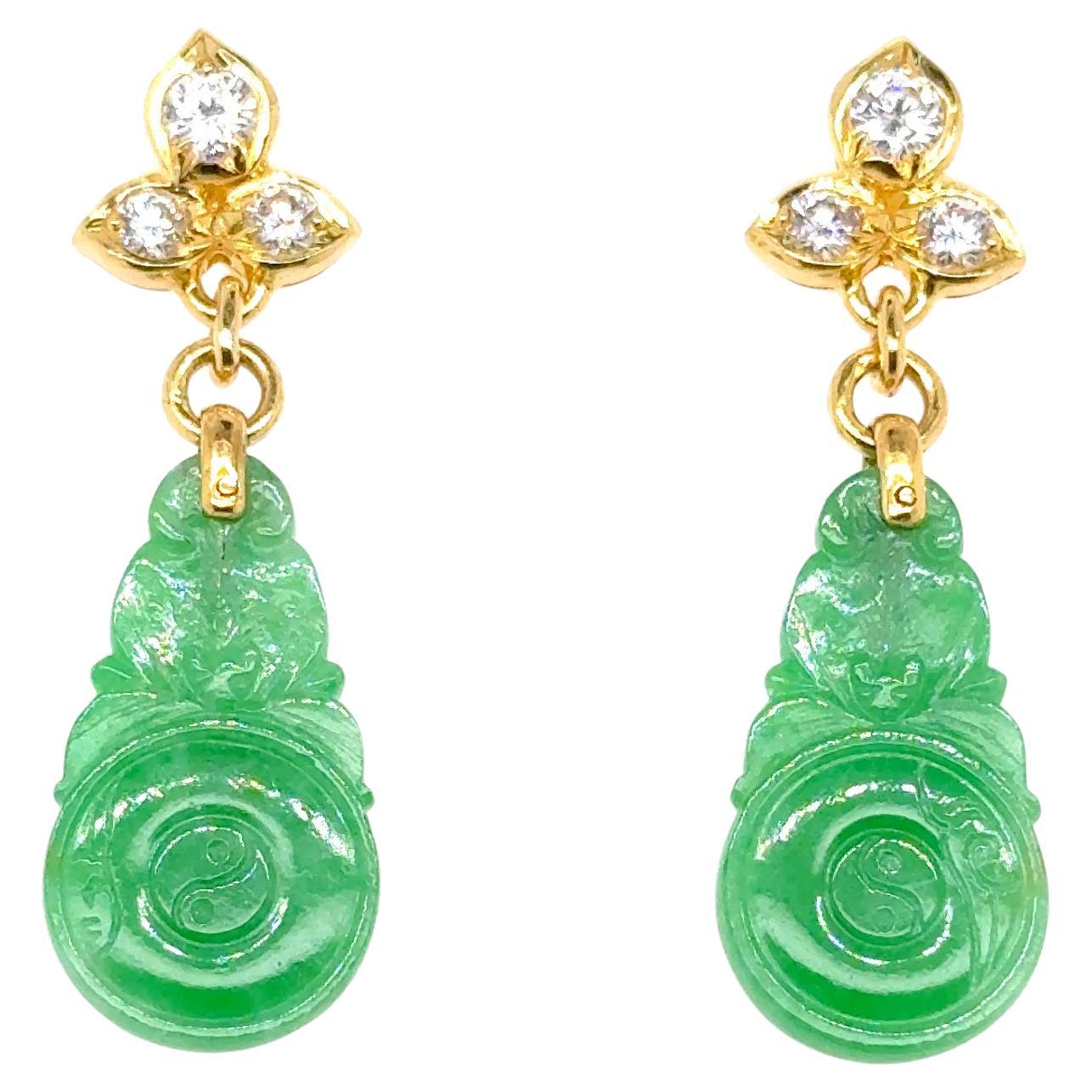 18k Yellow Gold Jade Leaf Diamond Earrings