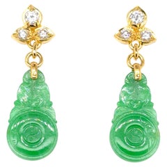 18k Yellow Gold Jade Leaf Diamond Earrings