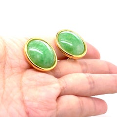 18k Yellow Gold Jade Ruby Earrings