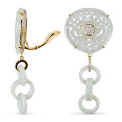 18k Yellow Gold Jadeite Jade and Diamond Dangle Earrings