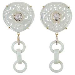 18k Yellow Gold Jadeite Jade and Diamond Dangle Earrings