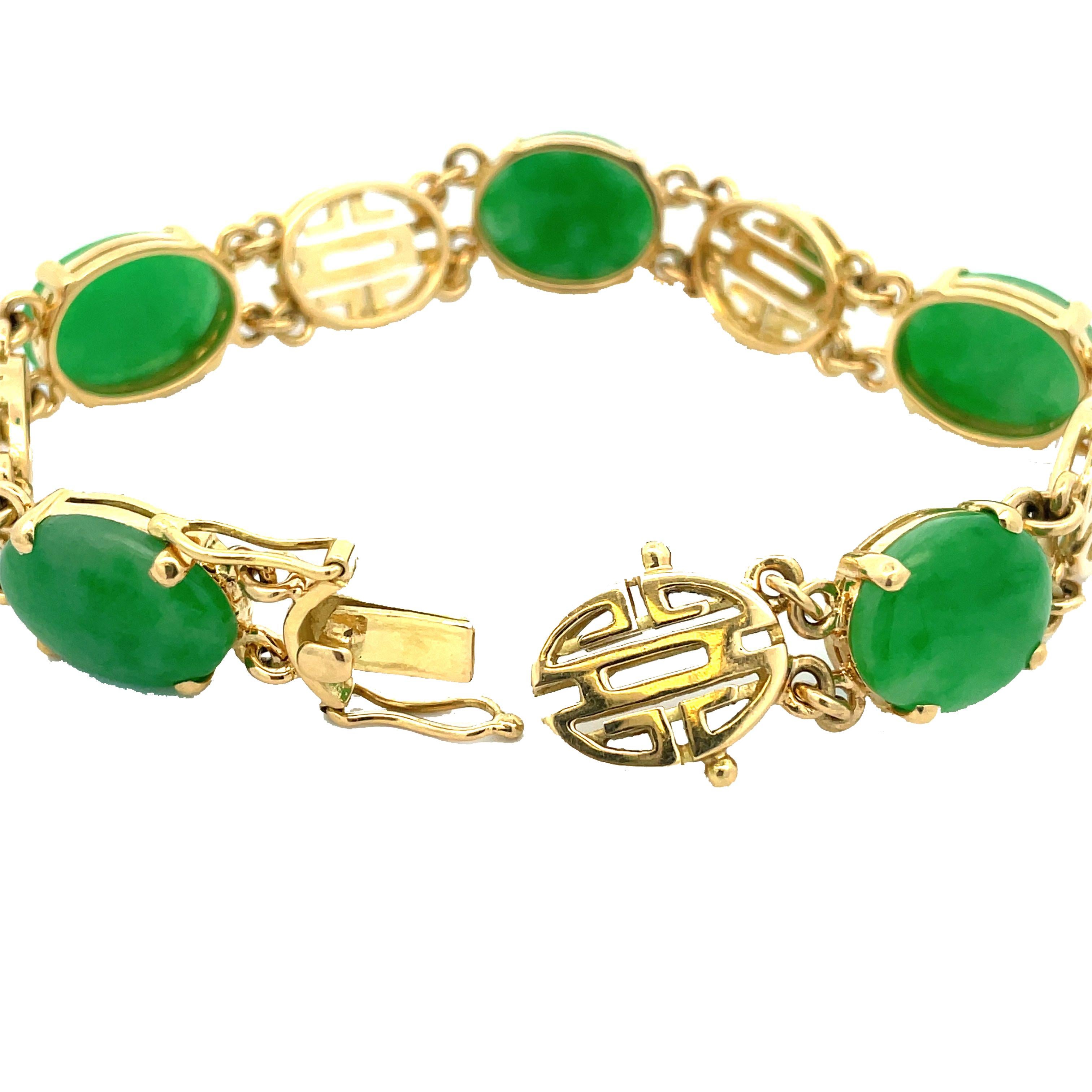 18k Yellow Gold Jadeite Jade Bracelet with GIA Report In Excellent Condition For Sale In Lexington, KY