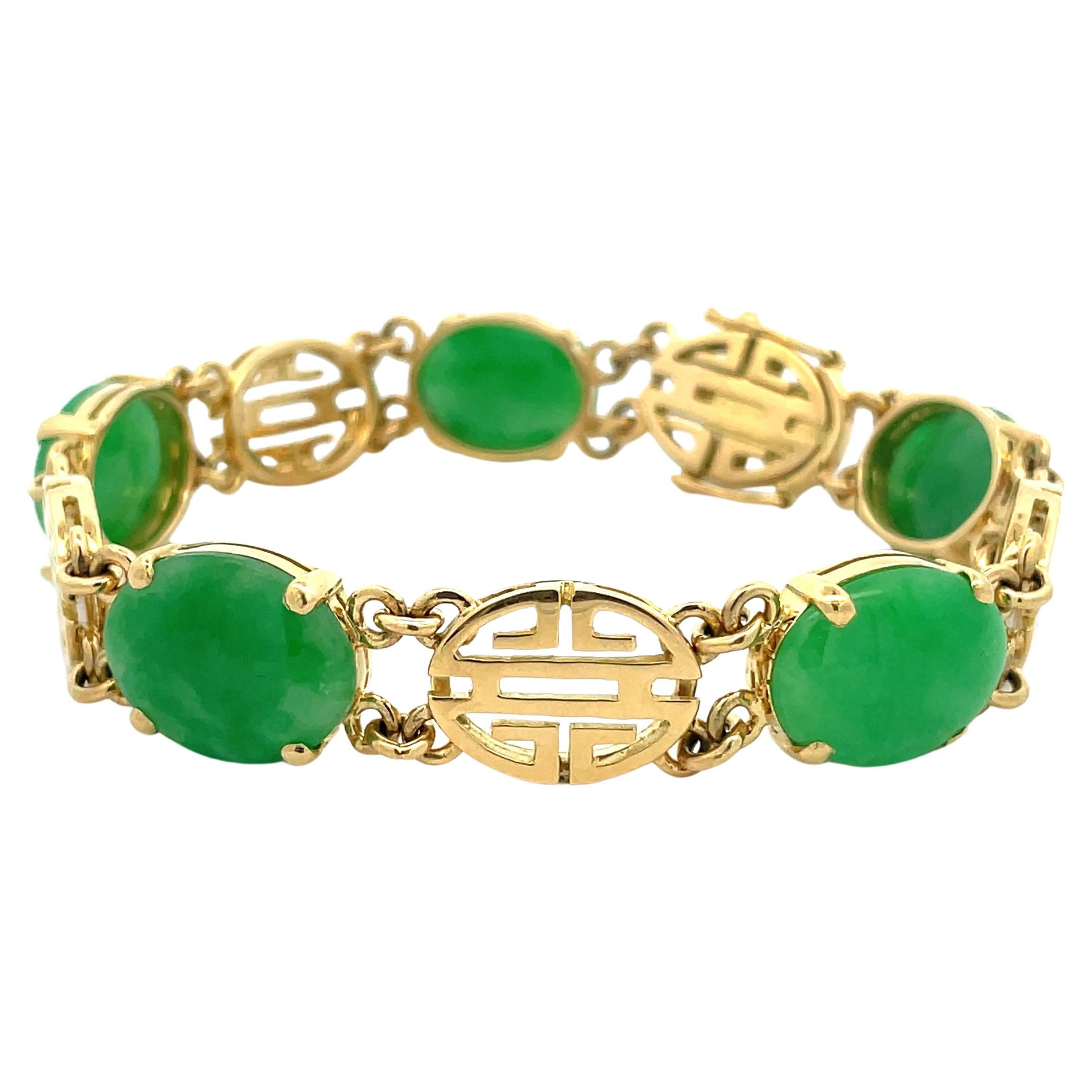 18k Yellow Gold Jadeite Jade Bracelet with GIA Report For Sale