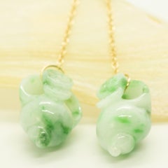 18K Yellow Gold Jadeite Jade Shell Shape Summer Dangle Earrings Intini Jewels