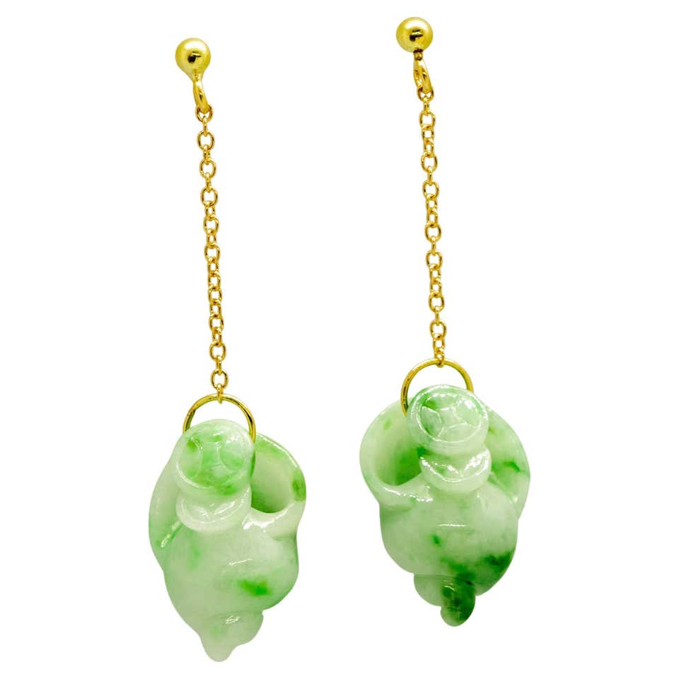 Jade Shell Alex Jona Burmese Jadeite Jade 18 Karat Yellow Gold Pendant Earrings ...