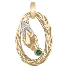 18K Yellow Gold Jaguar Pendant  CZ Diamond V Cut Cat Necklace 750 Gold