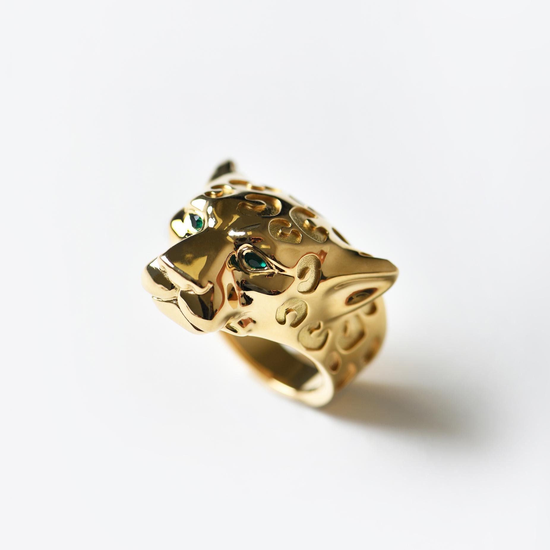 Brilliant Cut 18K Yellow Gold Jaguar Ring by Tane For Sale