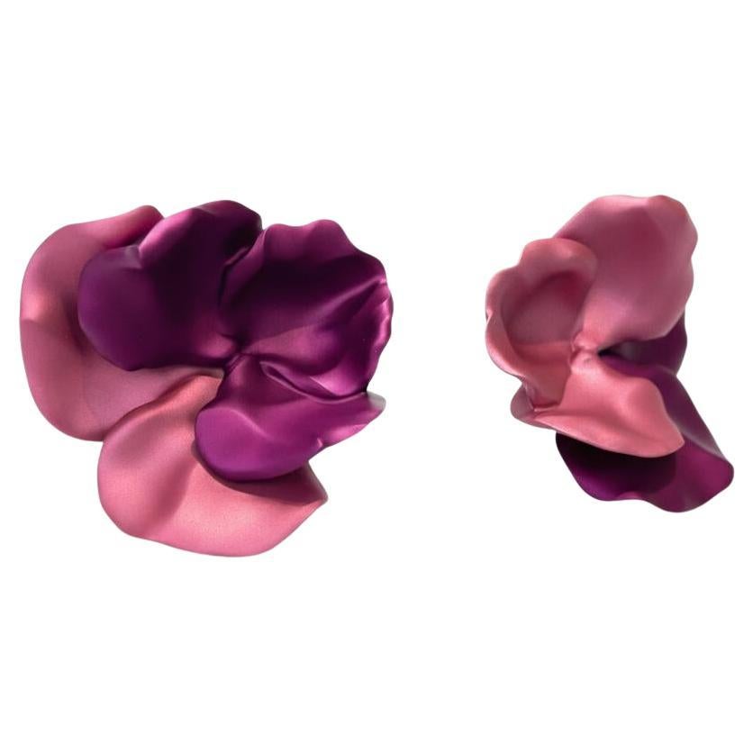 18k Yellow Gold JAR 2000s Flower Earrings Large Aluminium Bicolor Pansy Flower