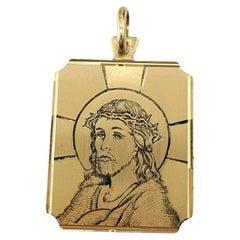 18K Yellow Gold Jesus Christ Crown of Thorns Pendant #17445