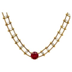 18k Yellow Gold Jose Hess Burmese Ruby and Diamond Necklace