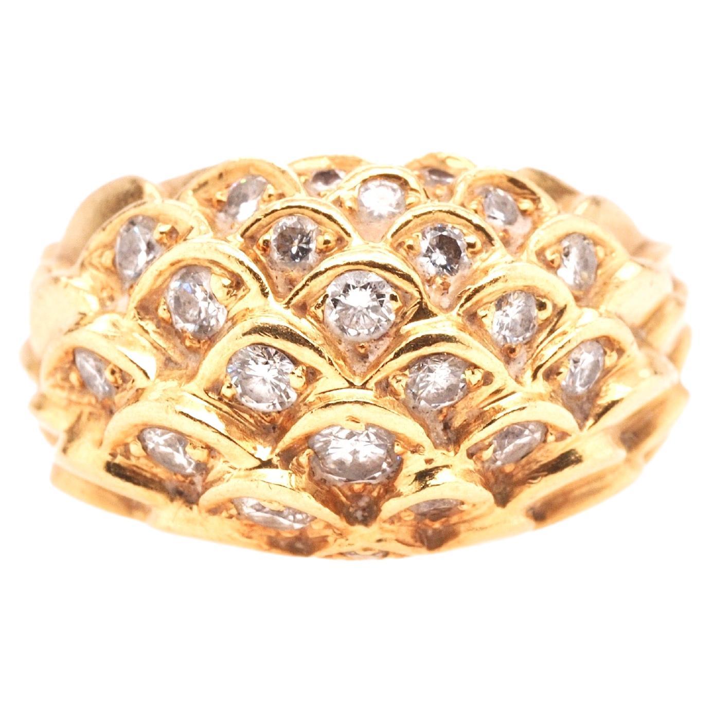 18K Yellow Gold Judith Lieber Diamond Cocktail Ring For Sale