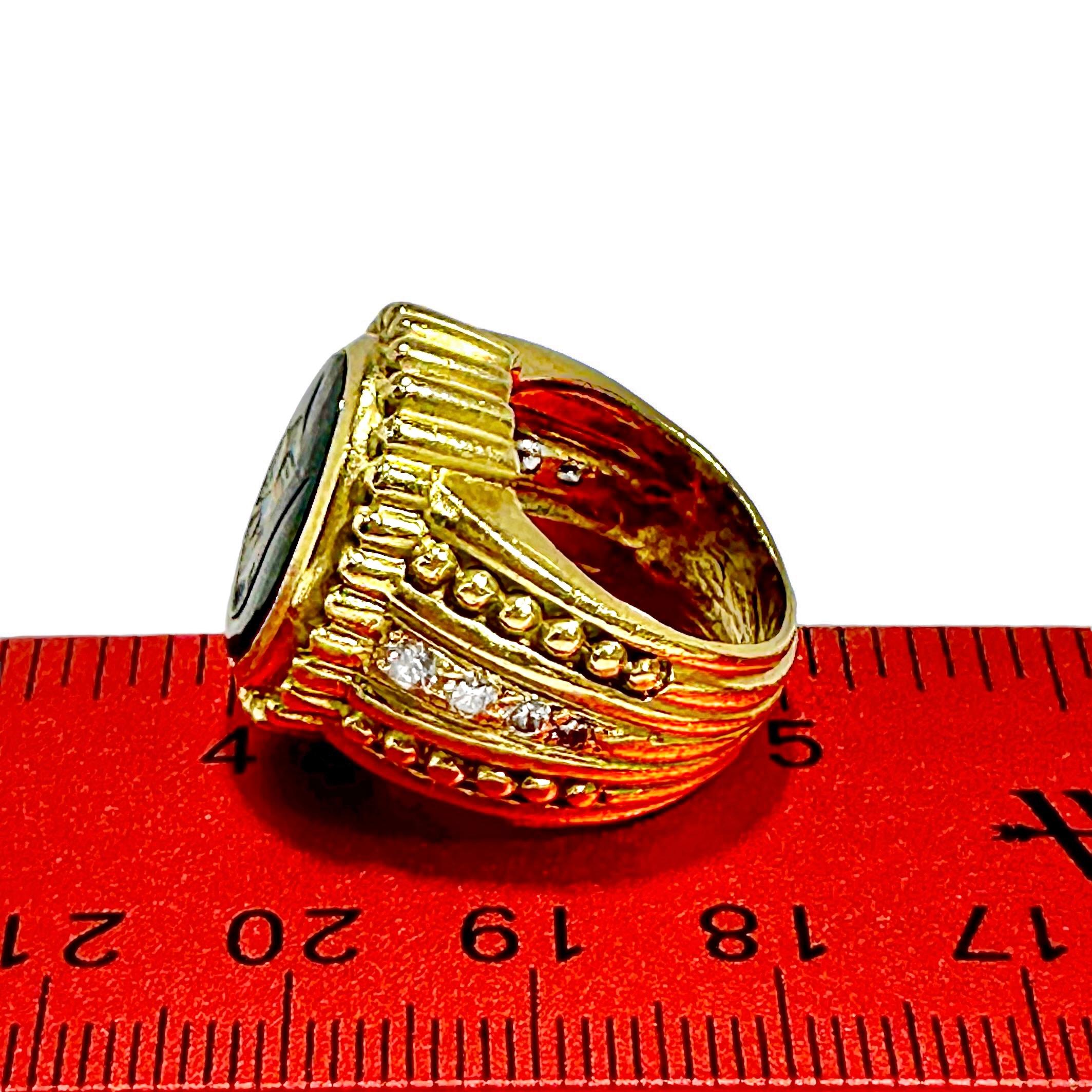 18K Yellow Gold Judith Ripka Bloodstone Intaglio Ring with Diamonds For Sale 5