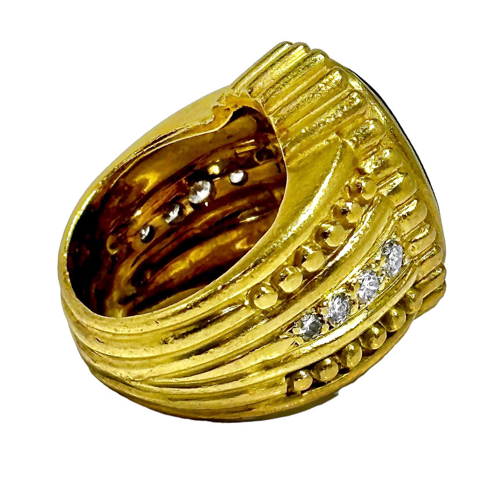 Etruscan Revival 18K Yellow Gold Judith Ripka Bloodstone Intaglio Ring with Diamonds For Sale