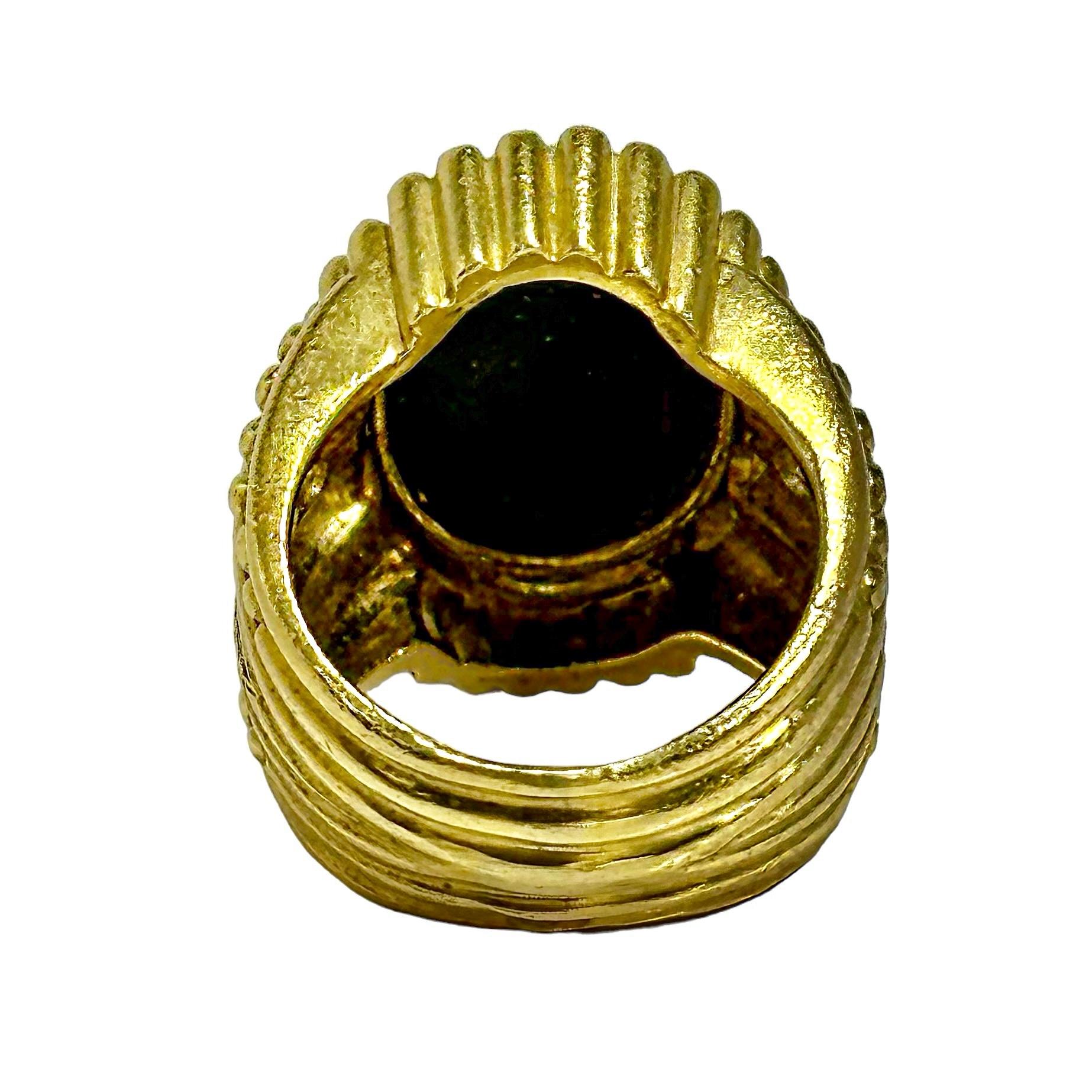 Round Cut 18K Yellow Gold Judith Ripka Bloodstone Intaglio Ring with Diamonds For Sale