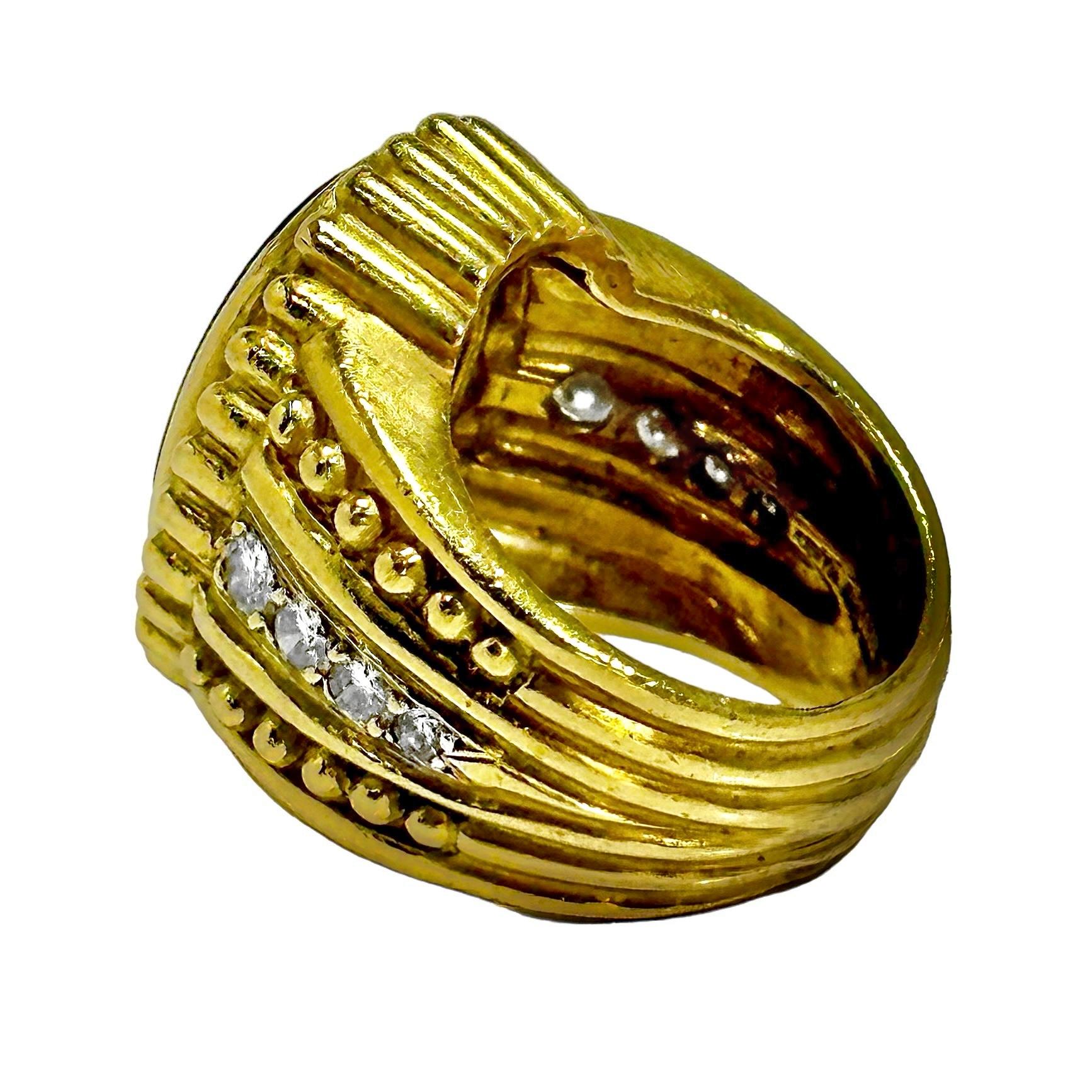 18K Yellow Gold Judith Ripka Bloodstone Intaglio Ring with Diamonds In Good Condition For Sale In Palm Beach, FL