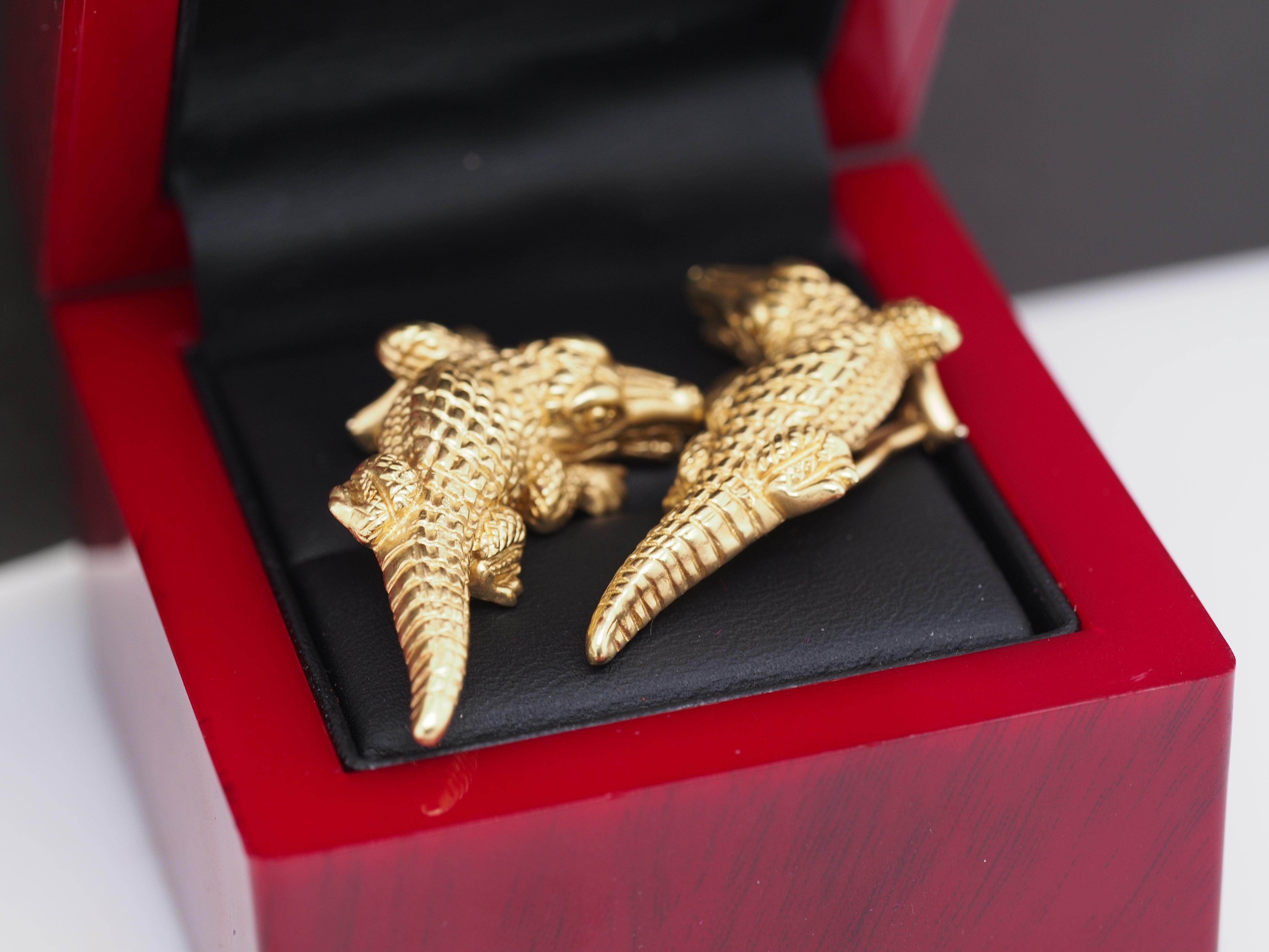 Art Deco 18k Yellow Gold Kieselstein Cord Alligator Clip on Earrings